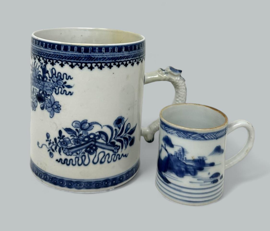 Georgian Antique Chinese Export Blue White Qing Dynasty Beer Tankard Childs Mug 18th Cent For Sale