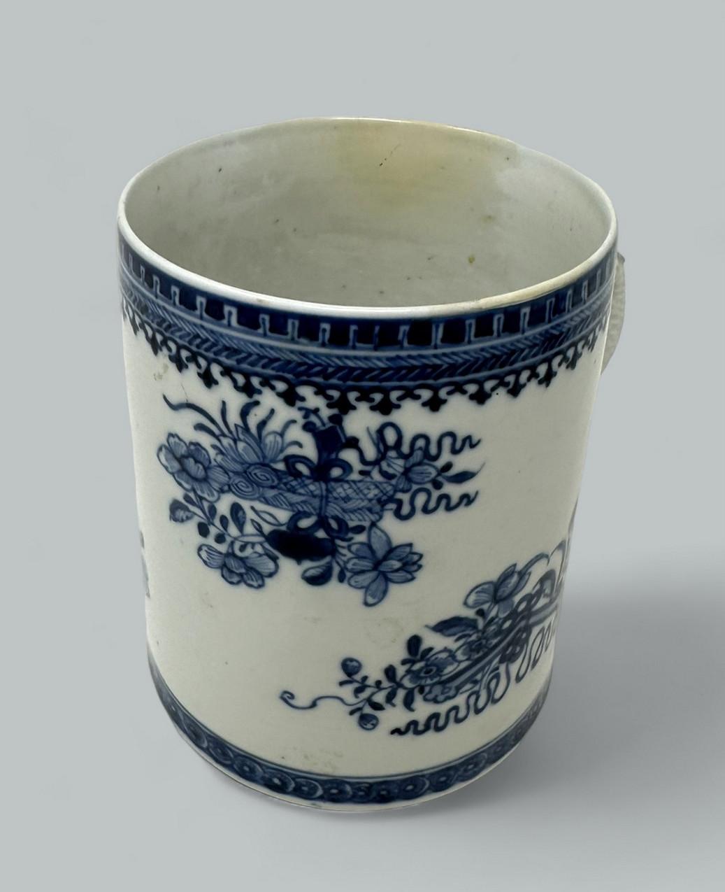Ceramic Antique Chinese Export Blue White Qing Dynasty Beer Tankard Childs Mug 18th Cent For Sale