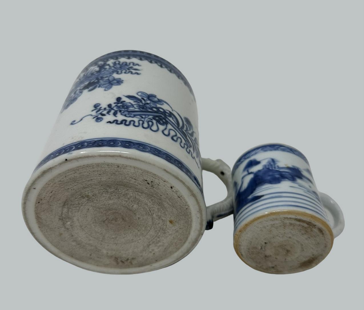 Antique Chinese Export Blue White Qing Dynasty Beer Tankard Childs Mug 18th Cent For Sale 2