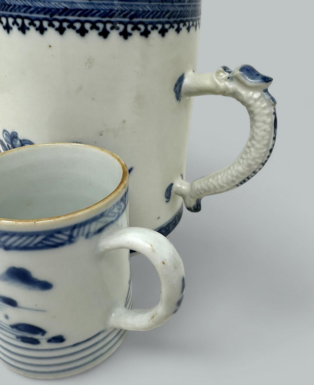 Antique Chinese Export Blue White Qing Dynasty Beer Tankard Childs Mug 18th Cent For Sale 3