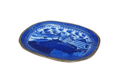 Ancien plateau d'exportation chinois de Canton bleu saule doré plateau 8".