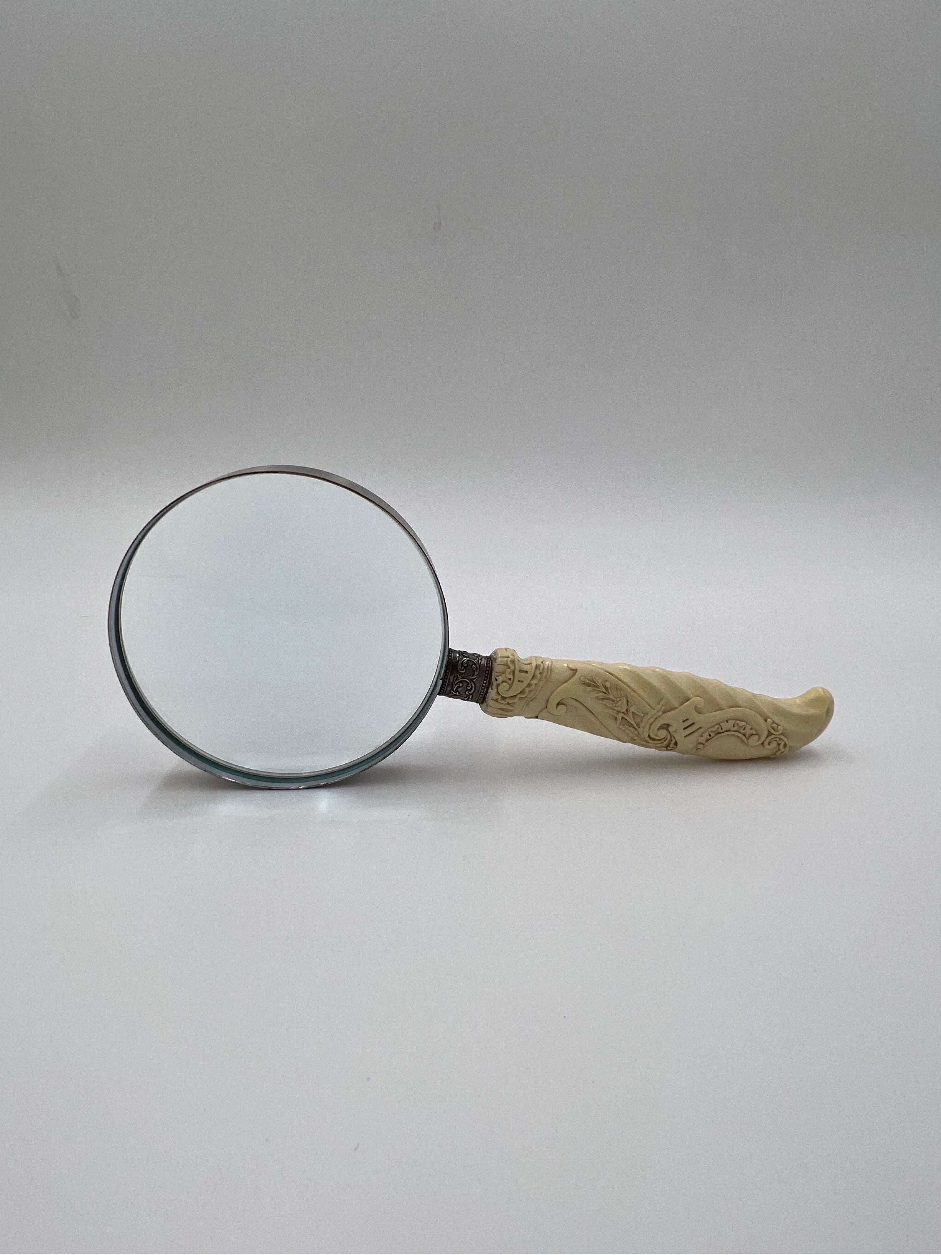 Antique Chinese Export Carved Bone & Sterling Silver Magnifying Glass For Sale 5