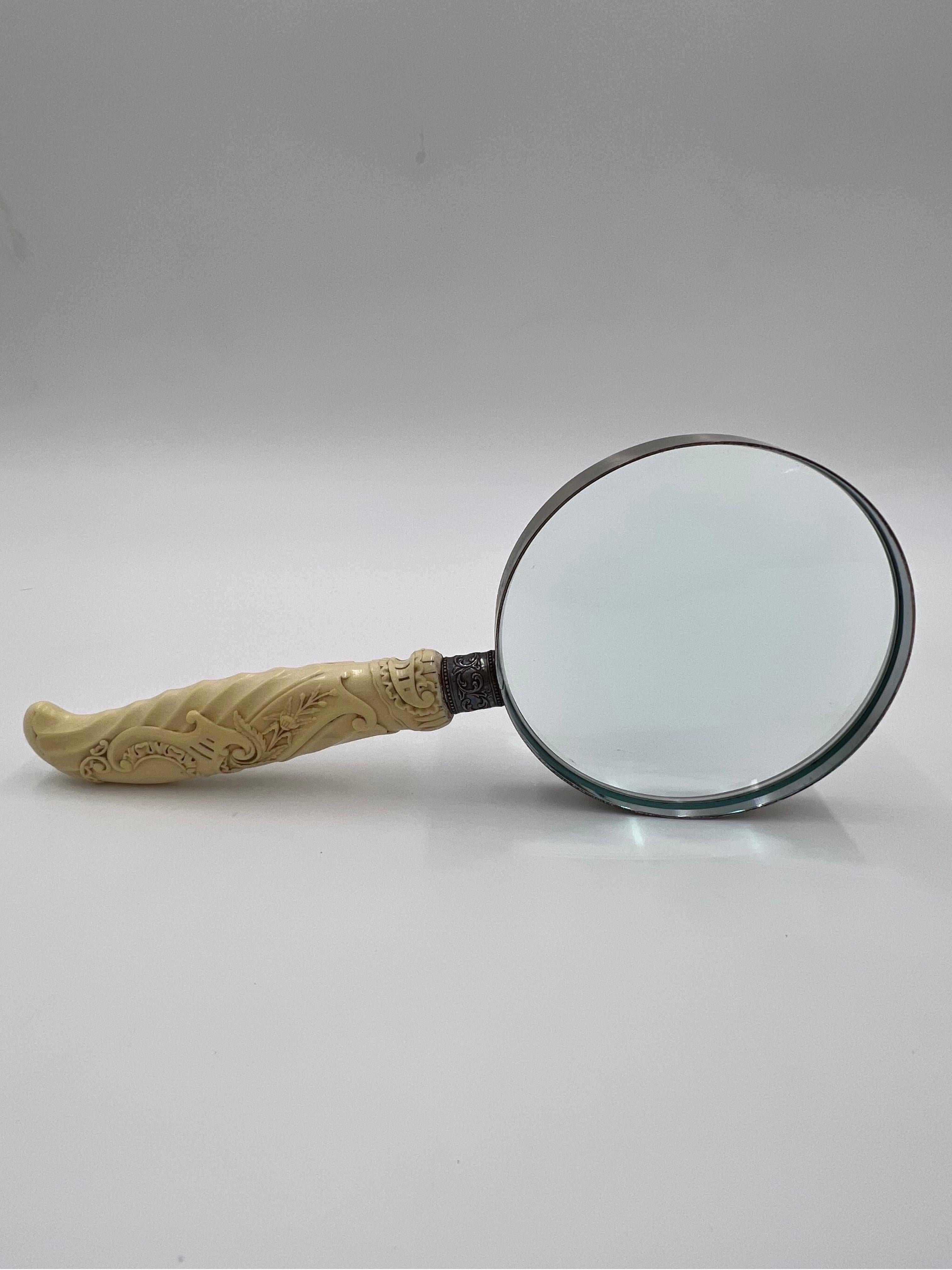 Antique Chinese Export Carved Bone & Sterling Silver Magnifying Glass For Sale 6