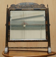ANTIQUE CHiNESE EXPORT CIR 1920 HAND PAINTED & LACQUERED CHEVAL TABLE MIRROR