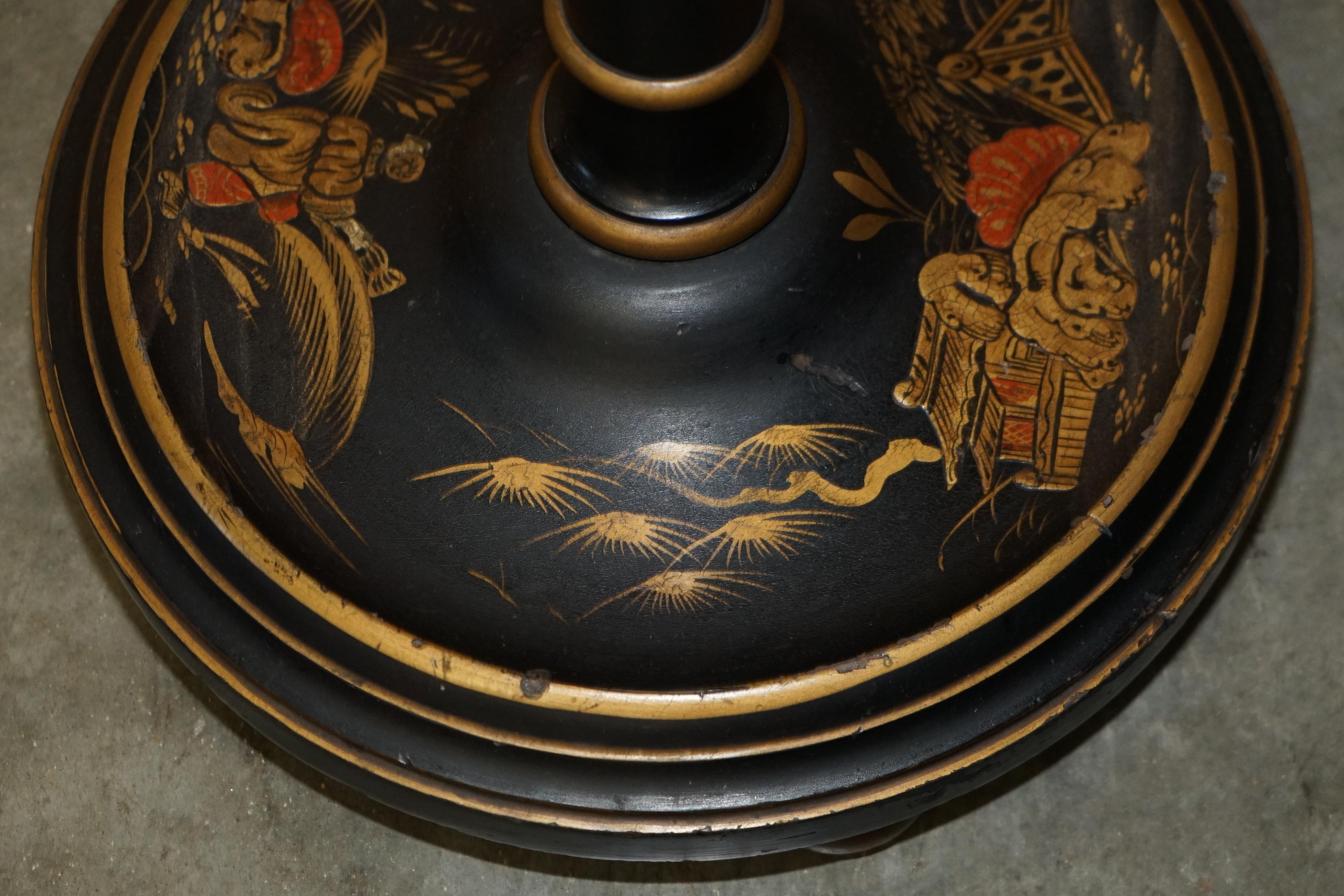 Début du 20ème siècle ANTIQUE CHINESE EXPORT CIRCA 1920 ANTiQUE CHINOISERIE NOIRE LACQUER FLOOR LAMP en vente