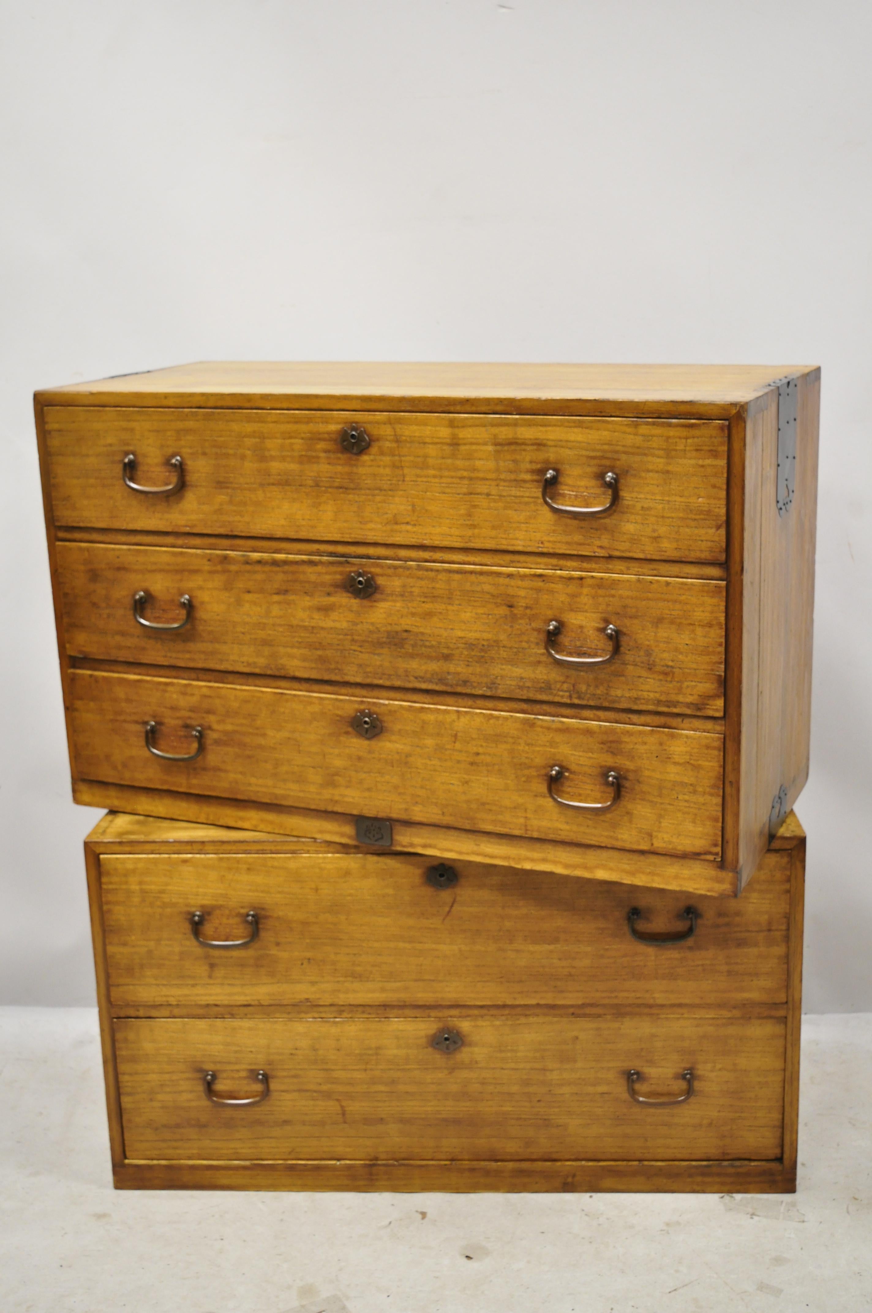 American Colonial Antique Chinese Export Colonial Camphorwood Stacked Campaign Chest Dresser