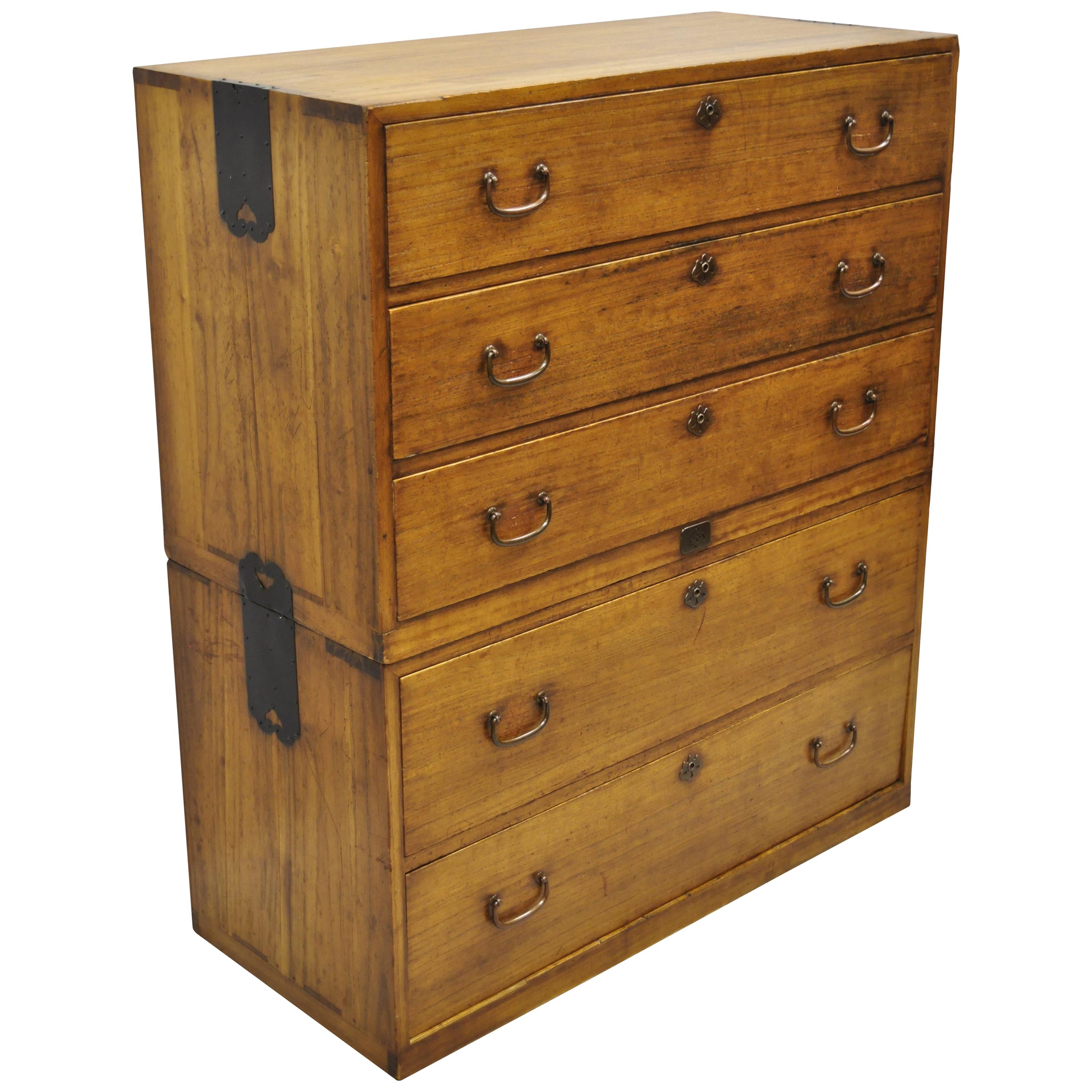 Antique Chinese Export Colonial Camphorwood Stacked Campaign Chest Dresser