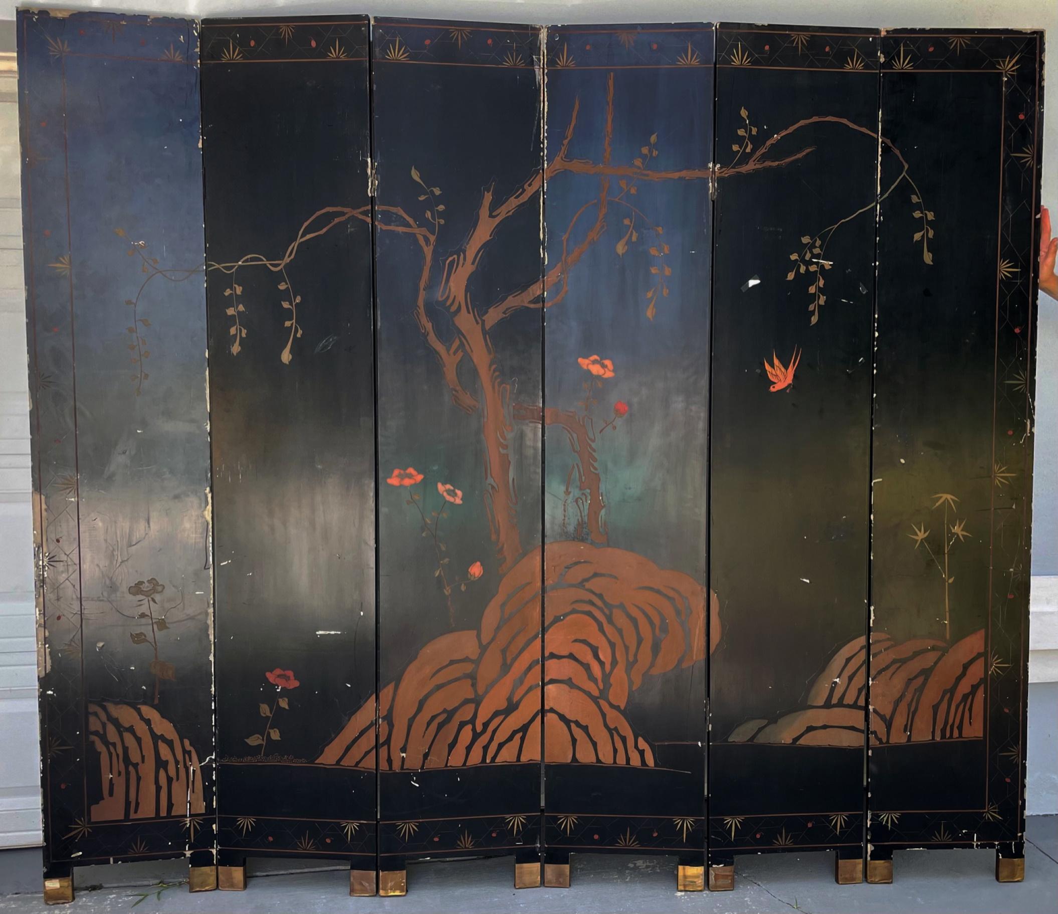Chinese Export Coromandel Lacquer and Gilt Six Fold Screen For Sale 12