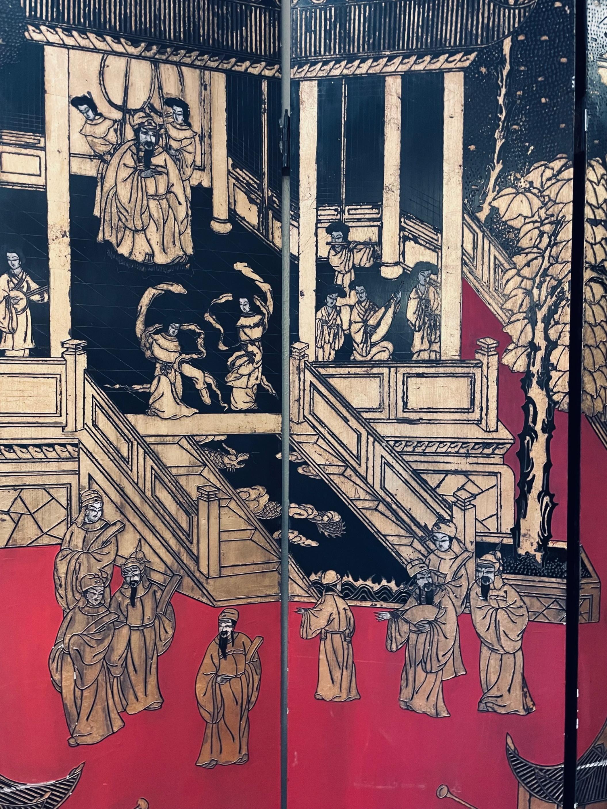 20th Century Chinese Export Coromandel Lacquer and Gilt Six Fold Screen For Sale