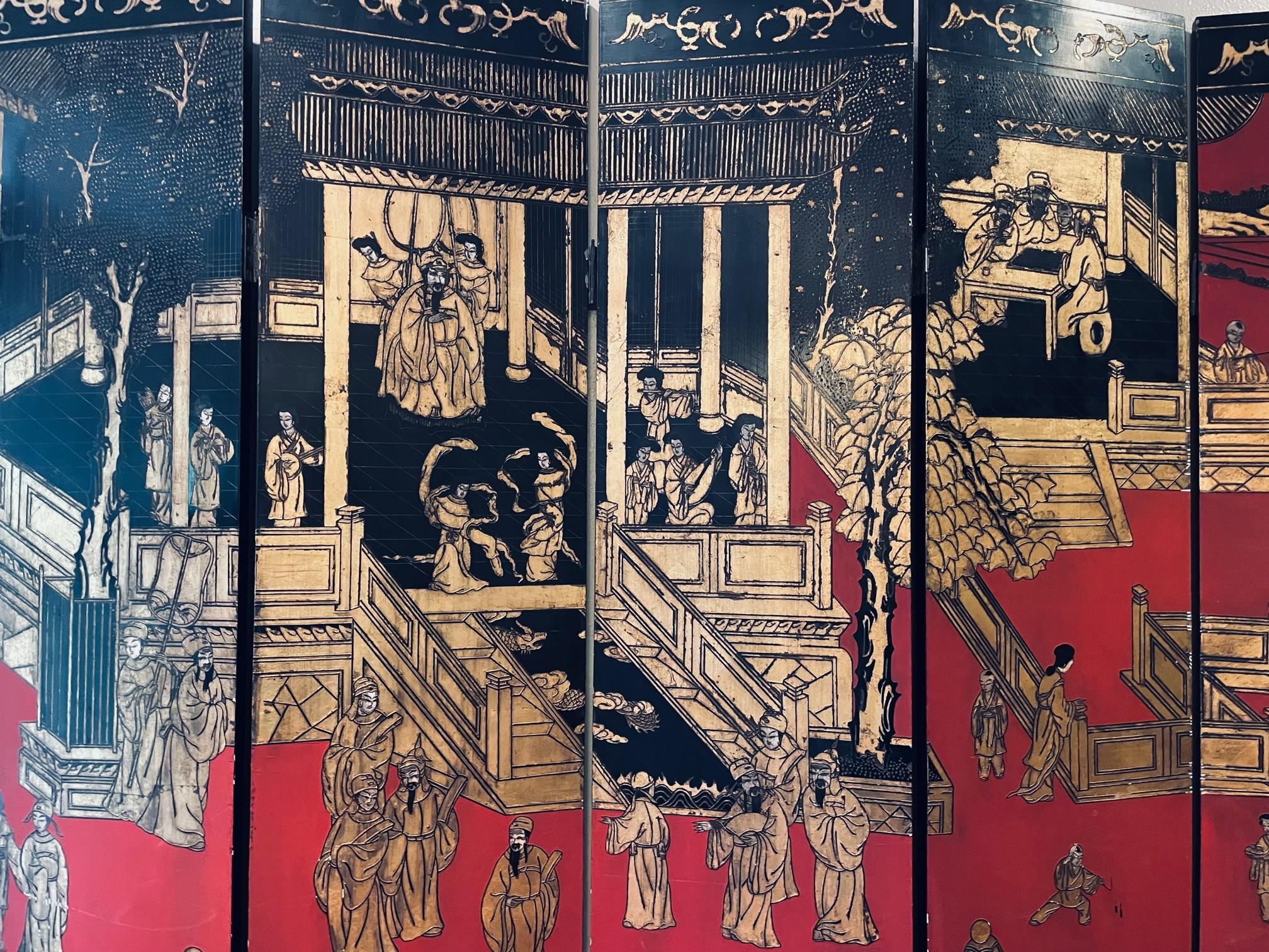Wood Chinese Export Coromandel Lacquer and Gilt Six Fold Screen For Sale