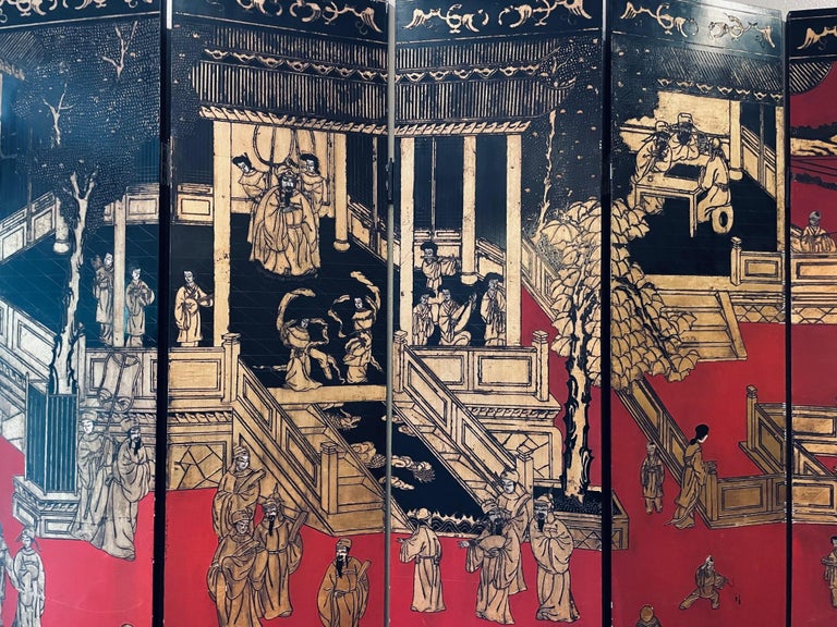 Chinese Export Coromandel Lacquer and Gilt Six Fold Screen For Sale 1