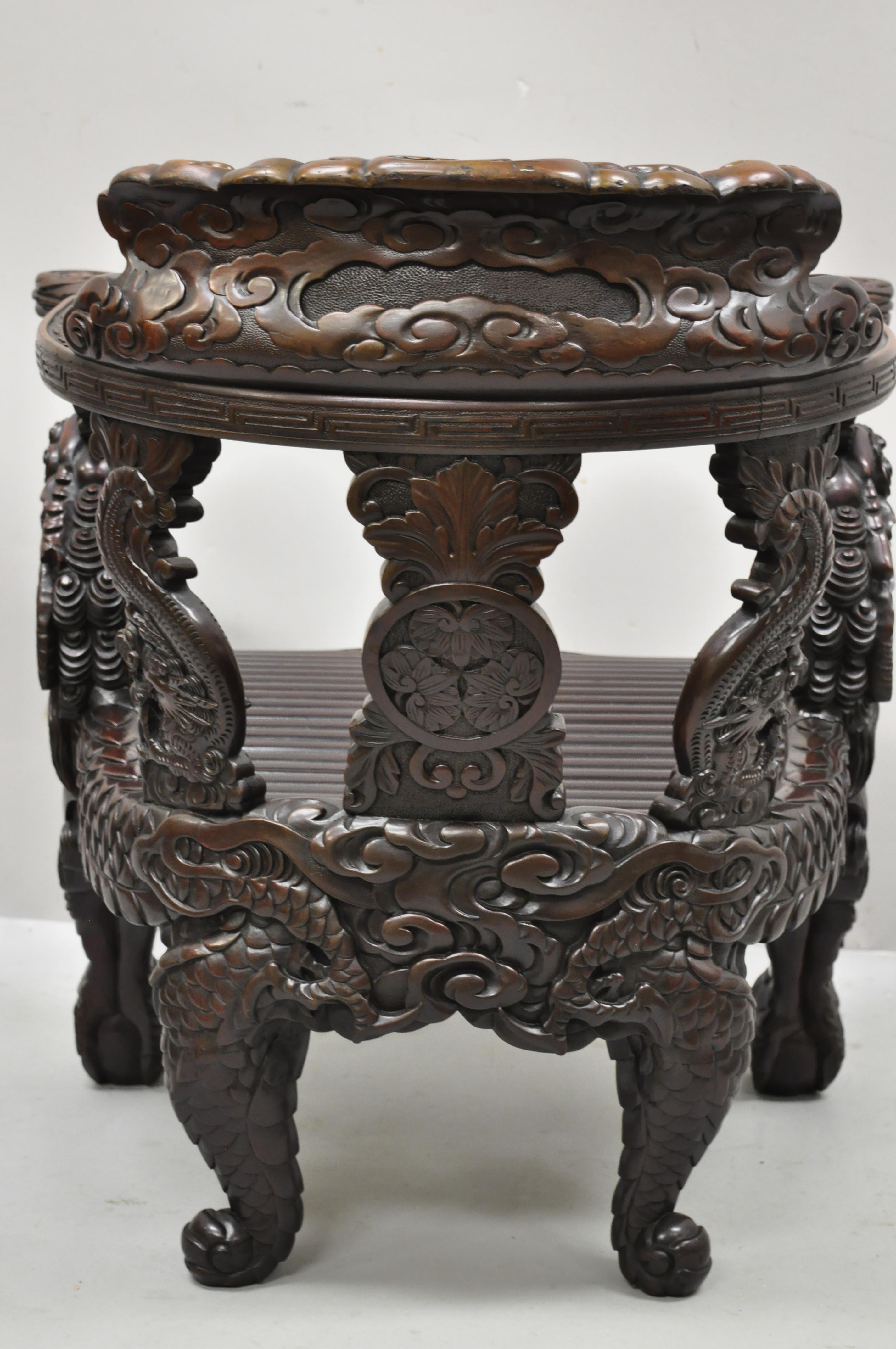 Antique Japanese Meiji Period Dragon Carved Hardwood Lounge Throne Arm Chair 1