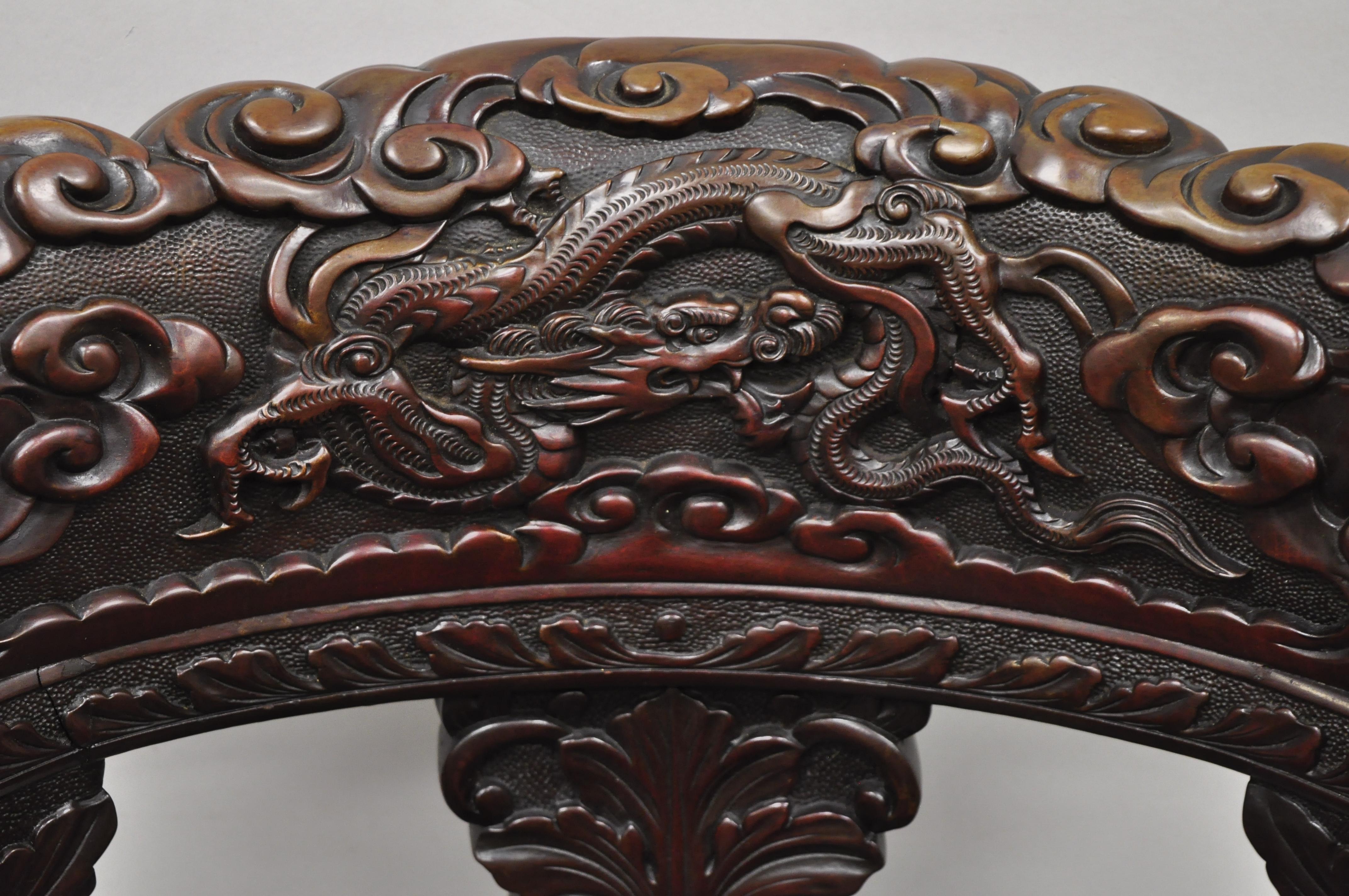 Chinoiserie Antique Japanese Meiji Period Dragon Carved Hardwood Lounge Throne Arm Chair