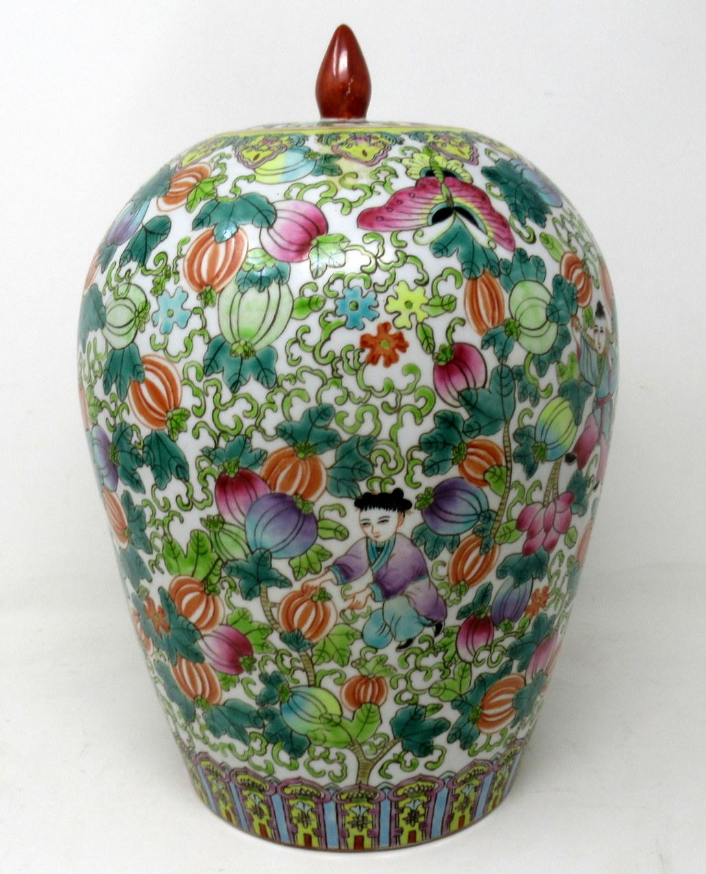 Antique Chinese Export Enameled Porcelain Ginger Jar Centerpiece Republic Period In Good Condition In Dublin, Ireland