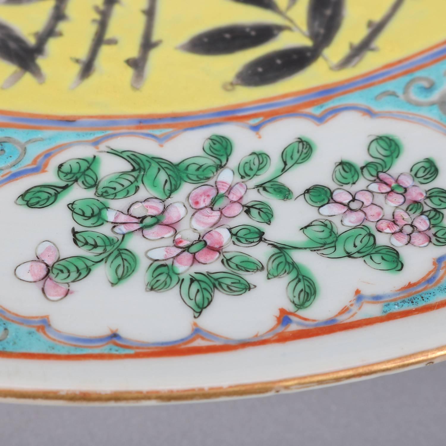 Chinese Export Famille Rose Enameled Porcelain Charger, Floral with Dragons 3