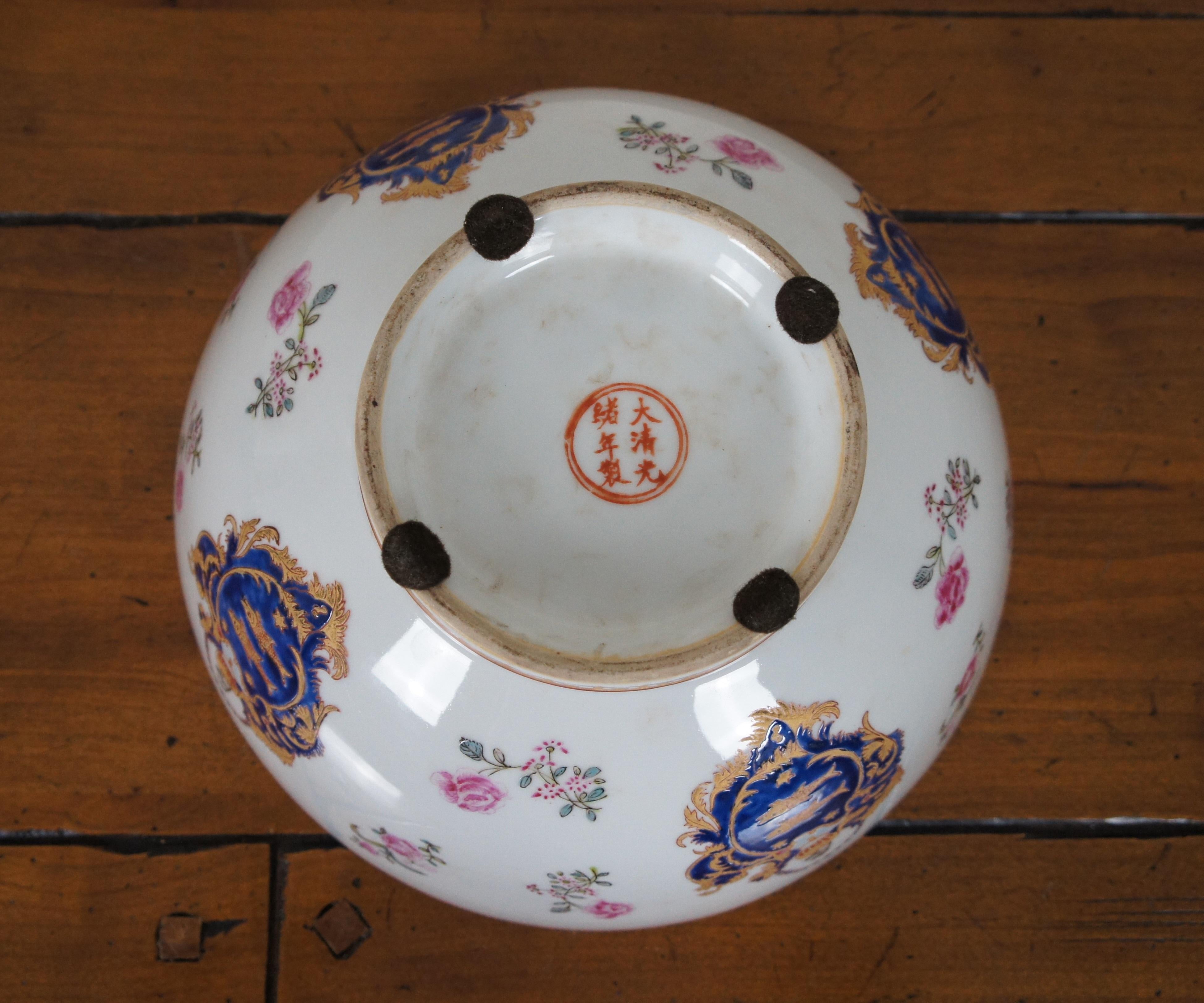 19th Century Antique Chinese Export Famille Rose Qing Guangxu Porcelain Armorial Bowl