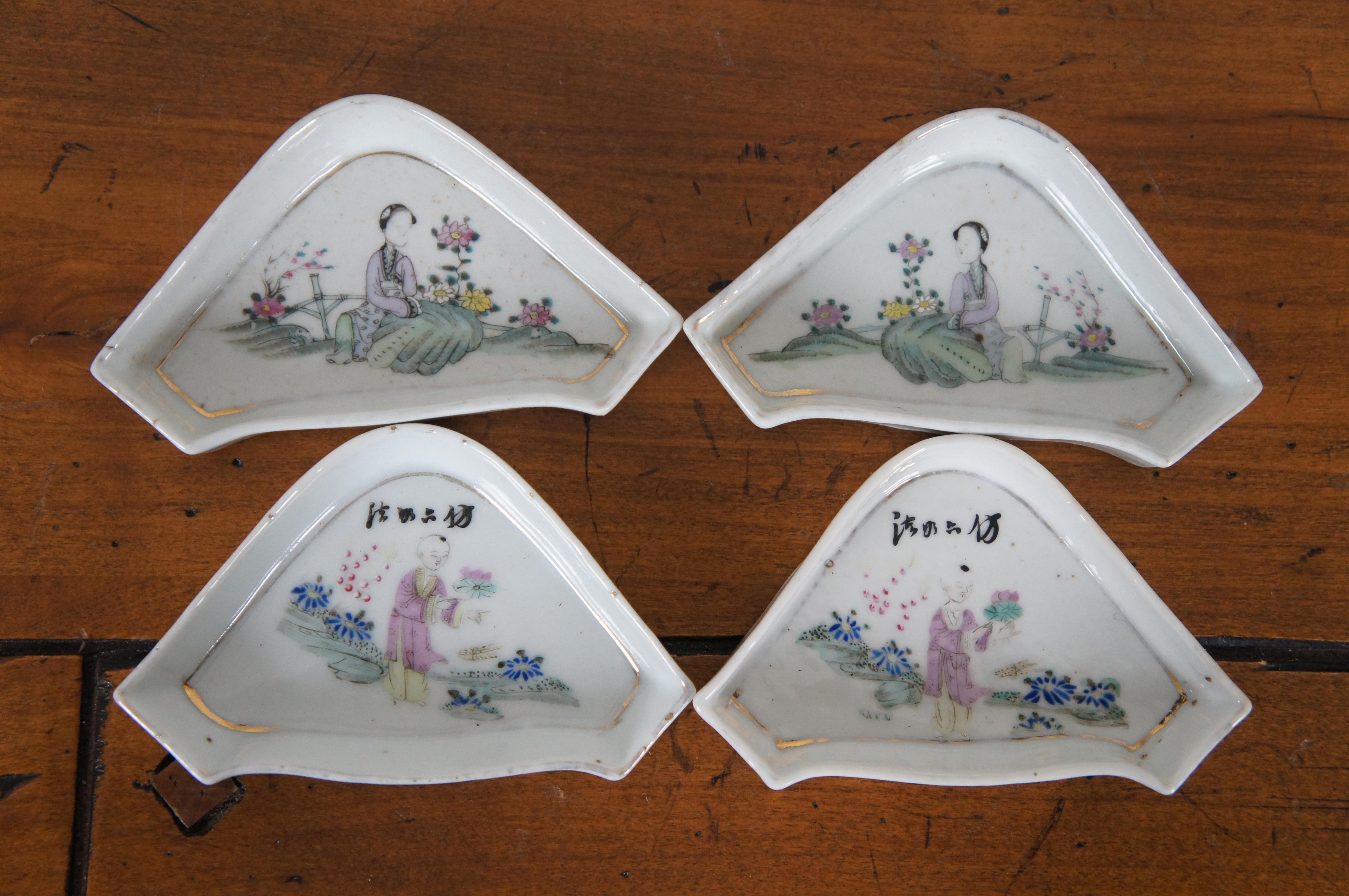 Antique Chinese Export Famille Rose Sweet Meat Dishes Serving Set & Box 5