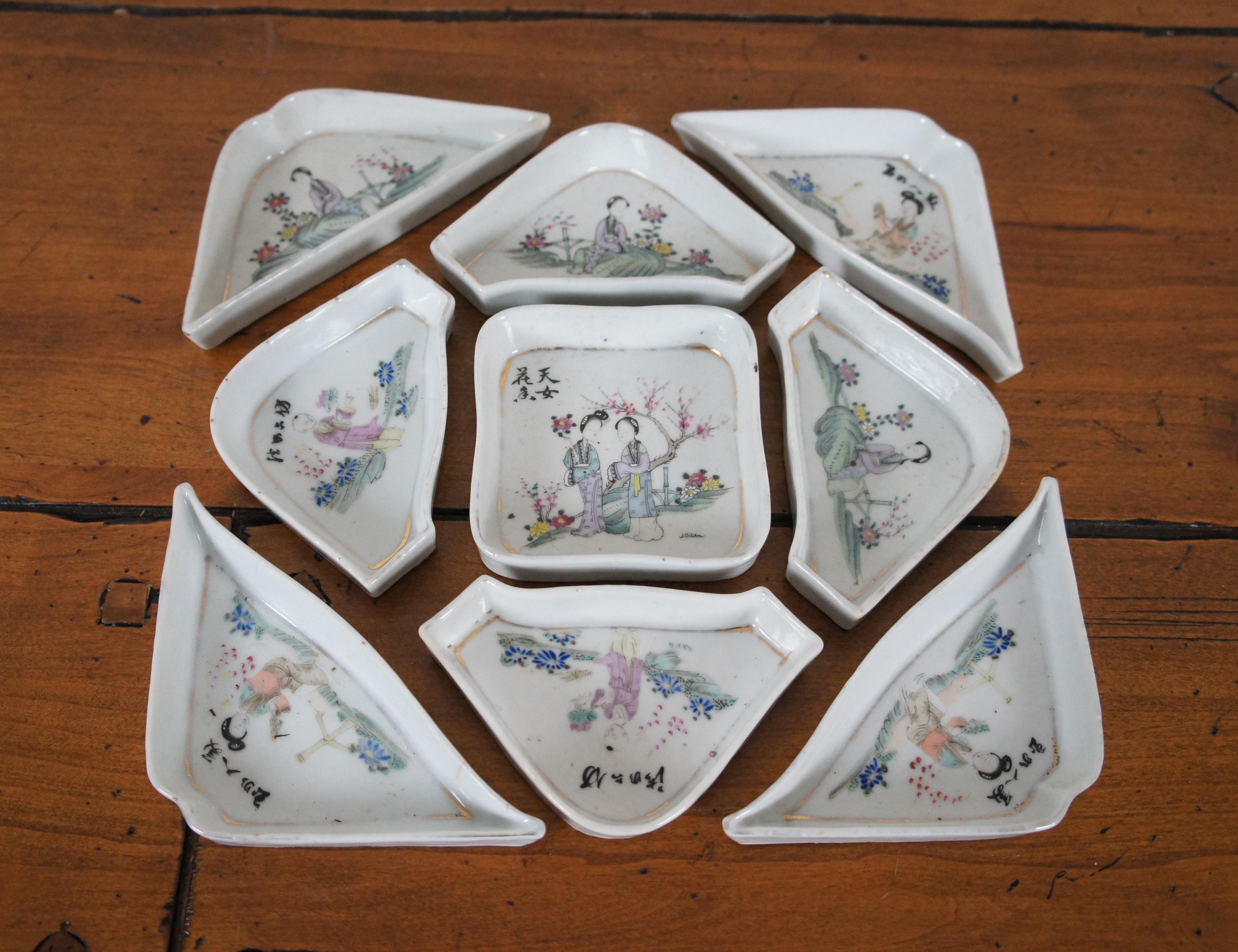 Antique Chinese Export Famille Rose Sweet Meat Dishes Serving Set & Box 2