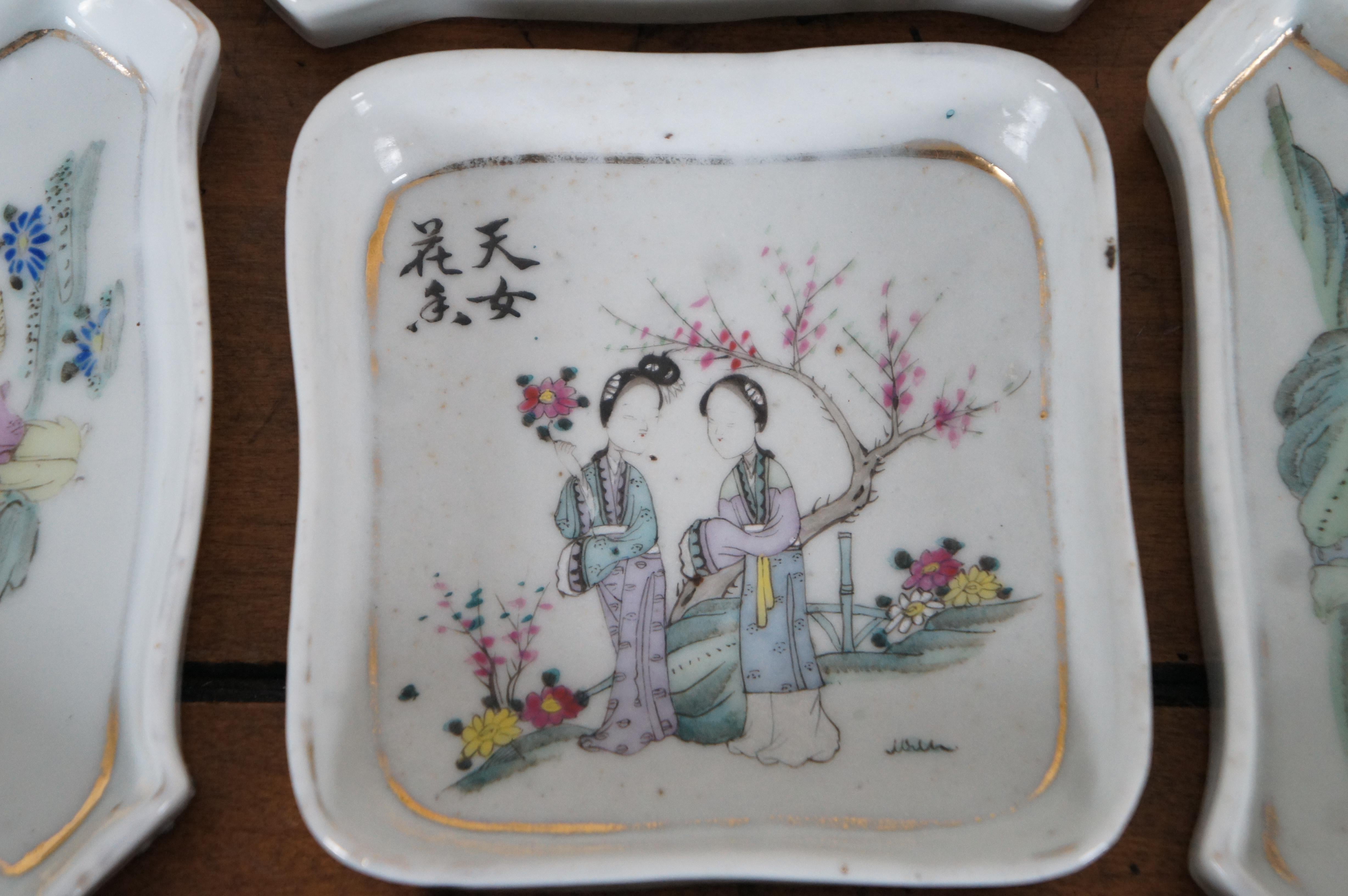 Antique Chinese Export Famille Rose Sweet Meat Dishes Serving Set & Box 3