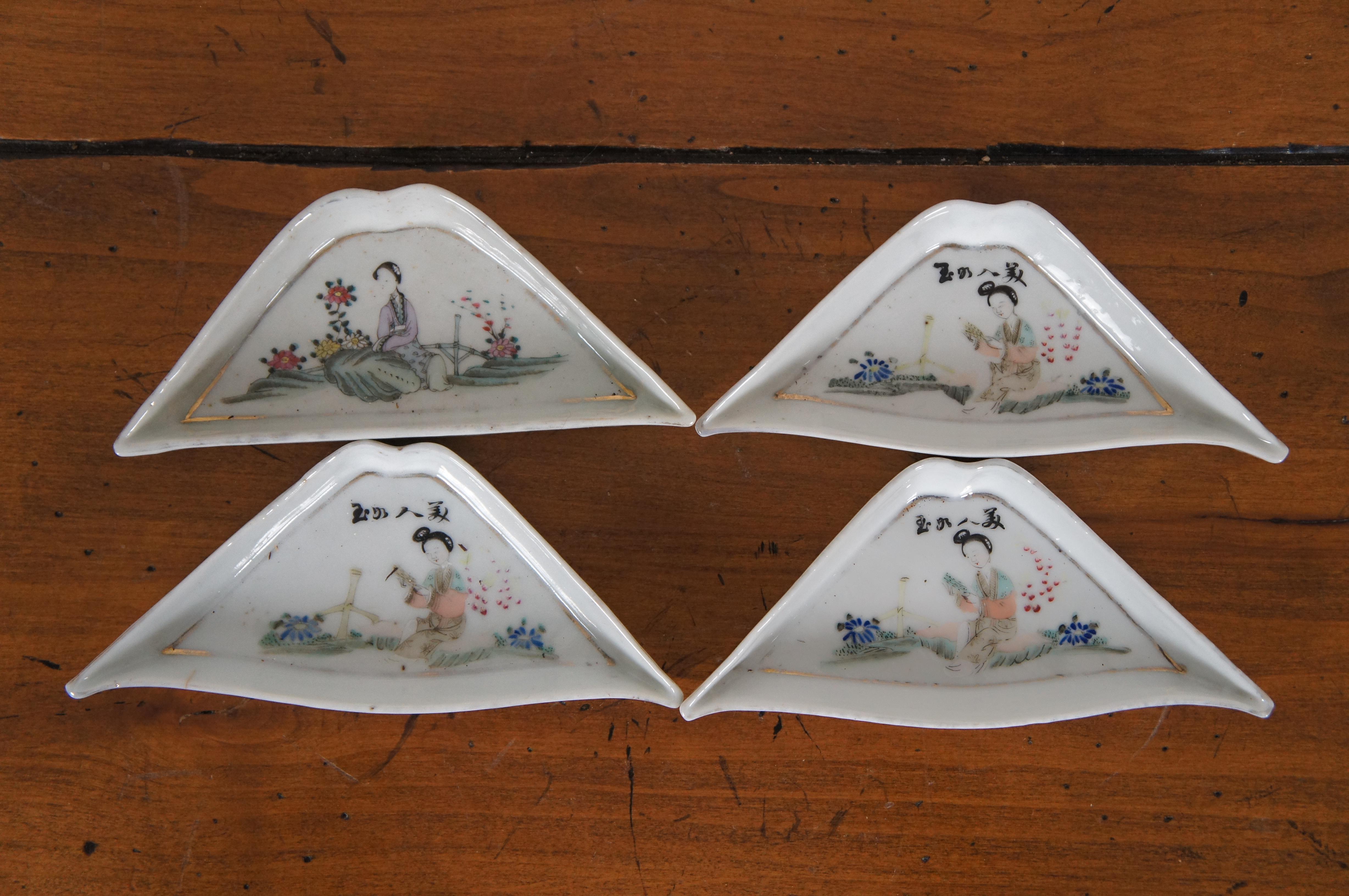Antique Chinese Export Famille Rose Sweet Meat Dishes Serving Set & Box 4