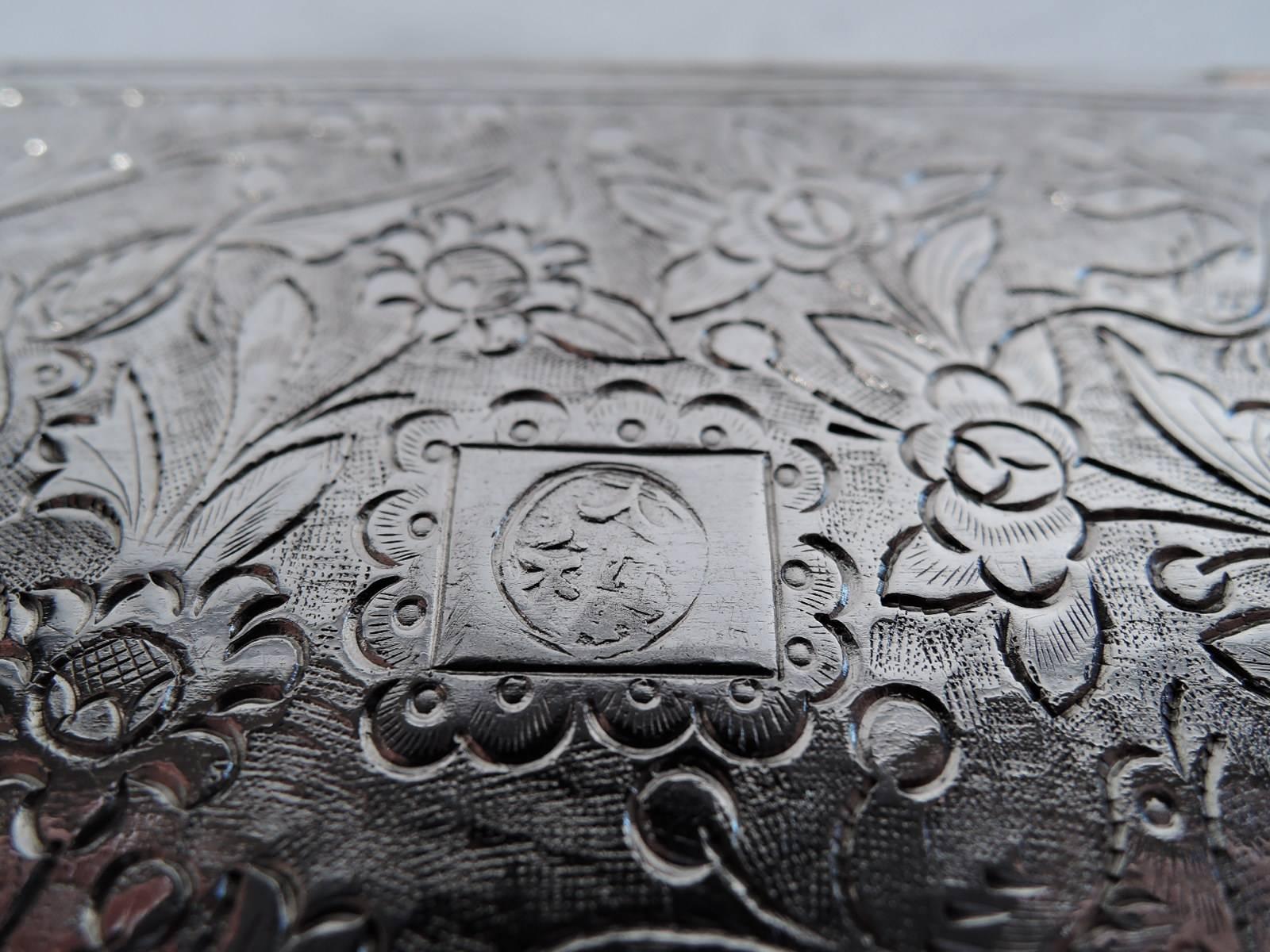 Antique Chinese Export Filigree Silver Card Case with Birds and Flowers 3