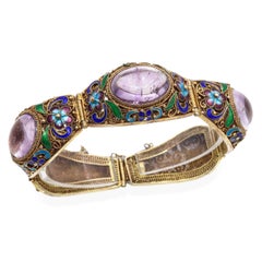 Antique Chinese Export Gilt Amethyst Filigree Enamel Bracelet
