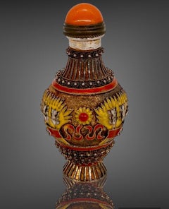 Antique Chinese Export Gilt Silver Filigree & Enamel Cloisonne Snuff Bottle.