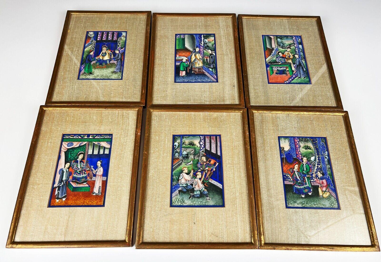 This listing is for a beautiful set of Chinese Export Gouache (watercolor) Paintings on Rice/Pith Papers dating to the 19th century that have been framed under glass. The detail in the work is excellent and the paintings show great colors. The