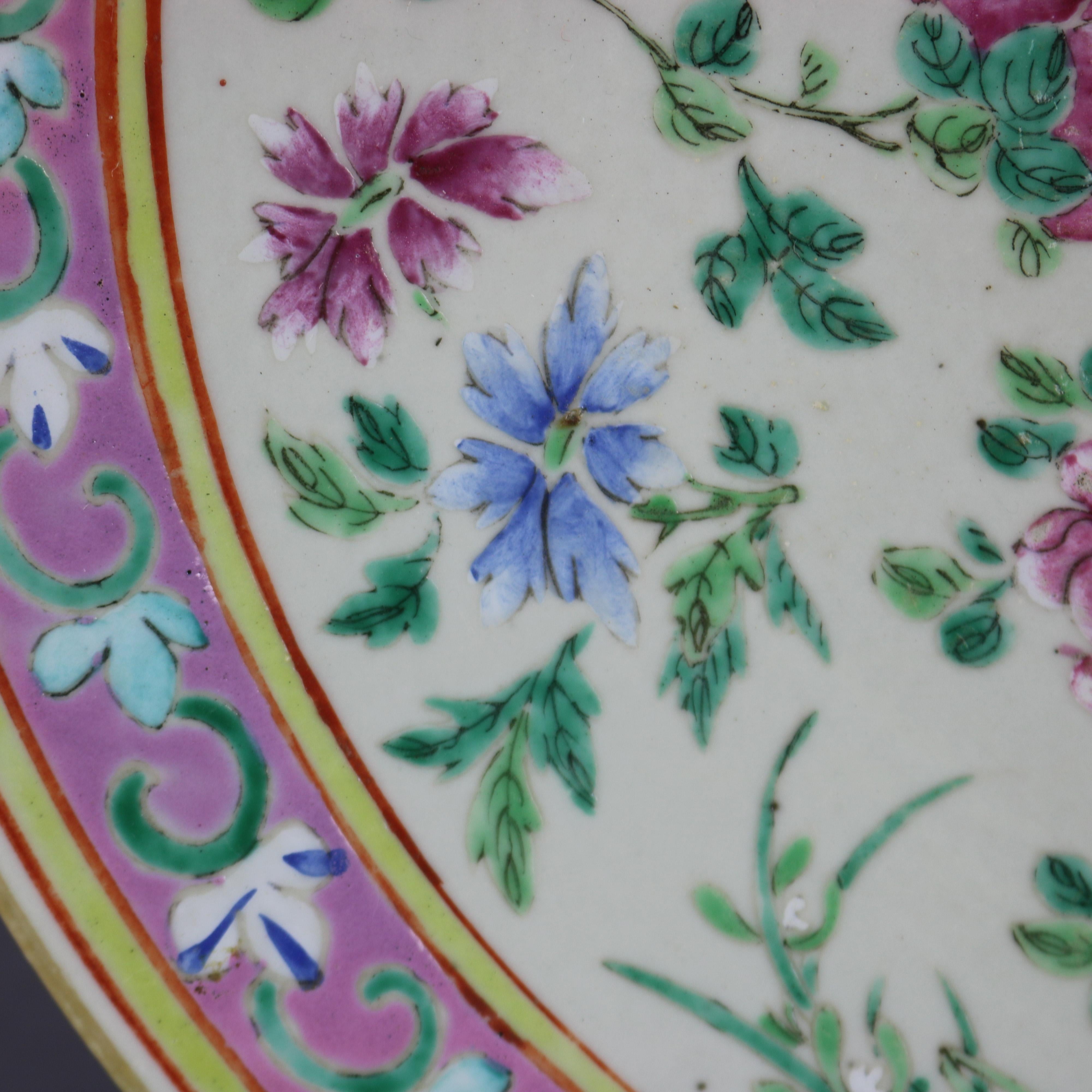 Hand-Painted Antique Chinese Export Hand Painted Porcelain Floral Charger, Early 20th Century