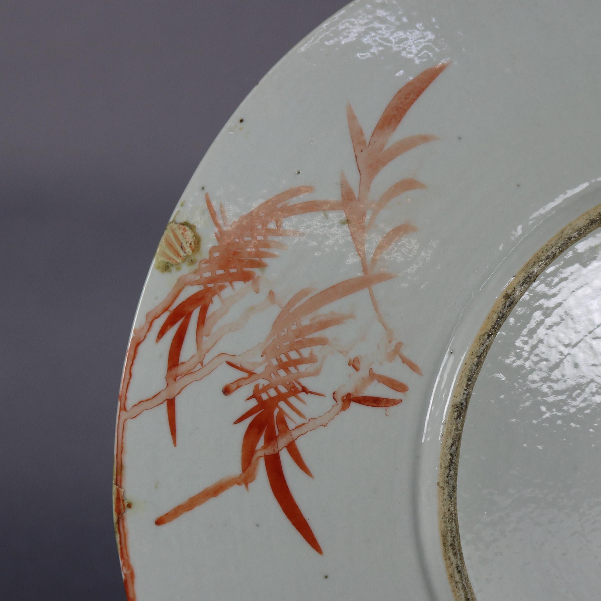 Antique Chinese Export Hand Painted Porcelain Floral Charger, Early 20th Century In Good Condition In Big Flats, NY