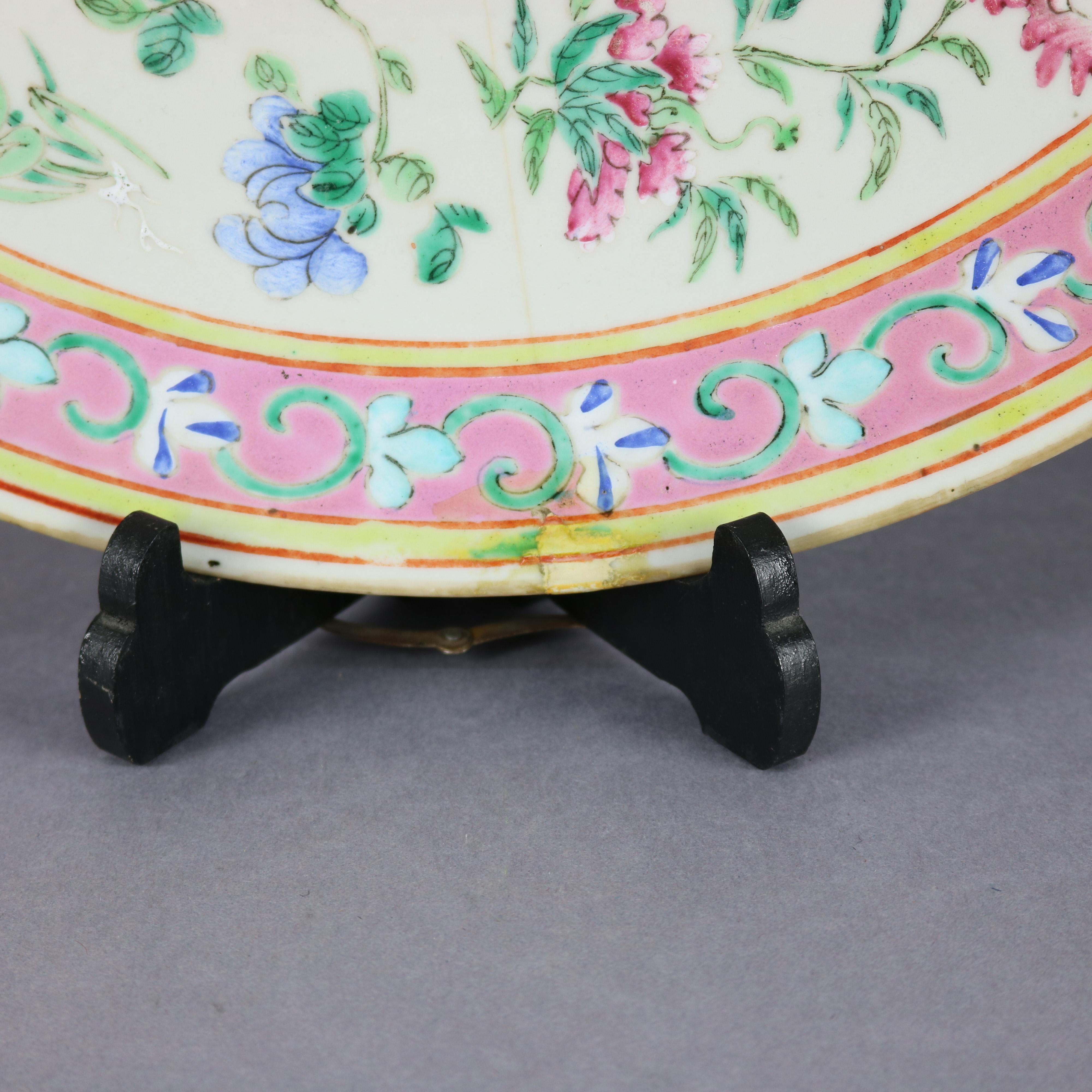 Antique Chinese Export Hand Painted Porcelain Floral Charger, Early 20th Century 3