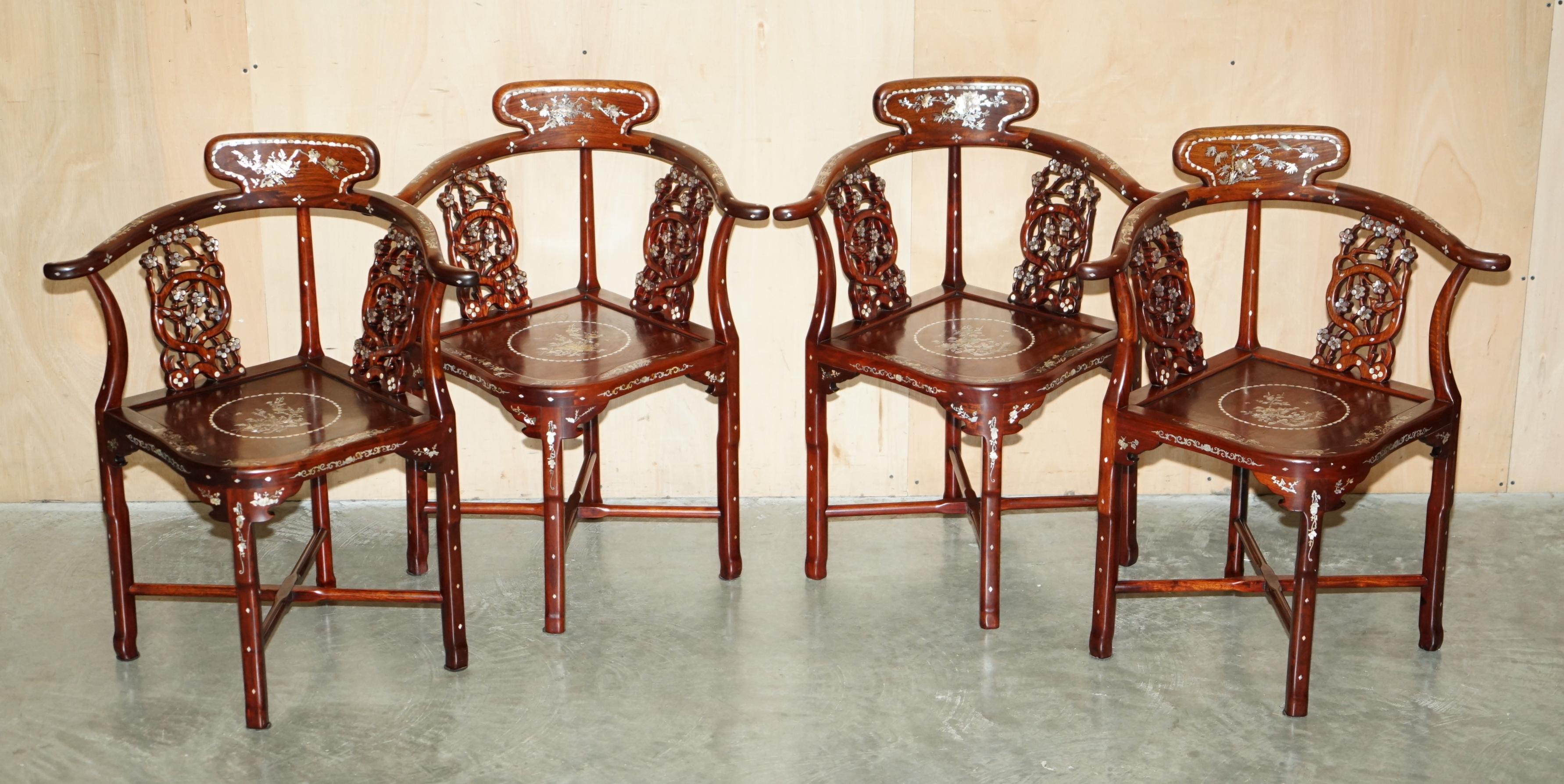 ANTIQUE CHINESE EXPORT HARDWOOD  MOTHER OF PEARL CIRCA 1920's TABLE & CHAIRS SET en venta 1