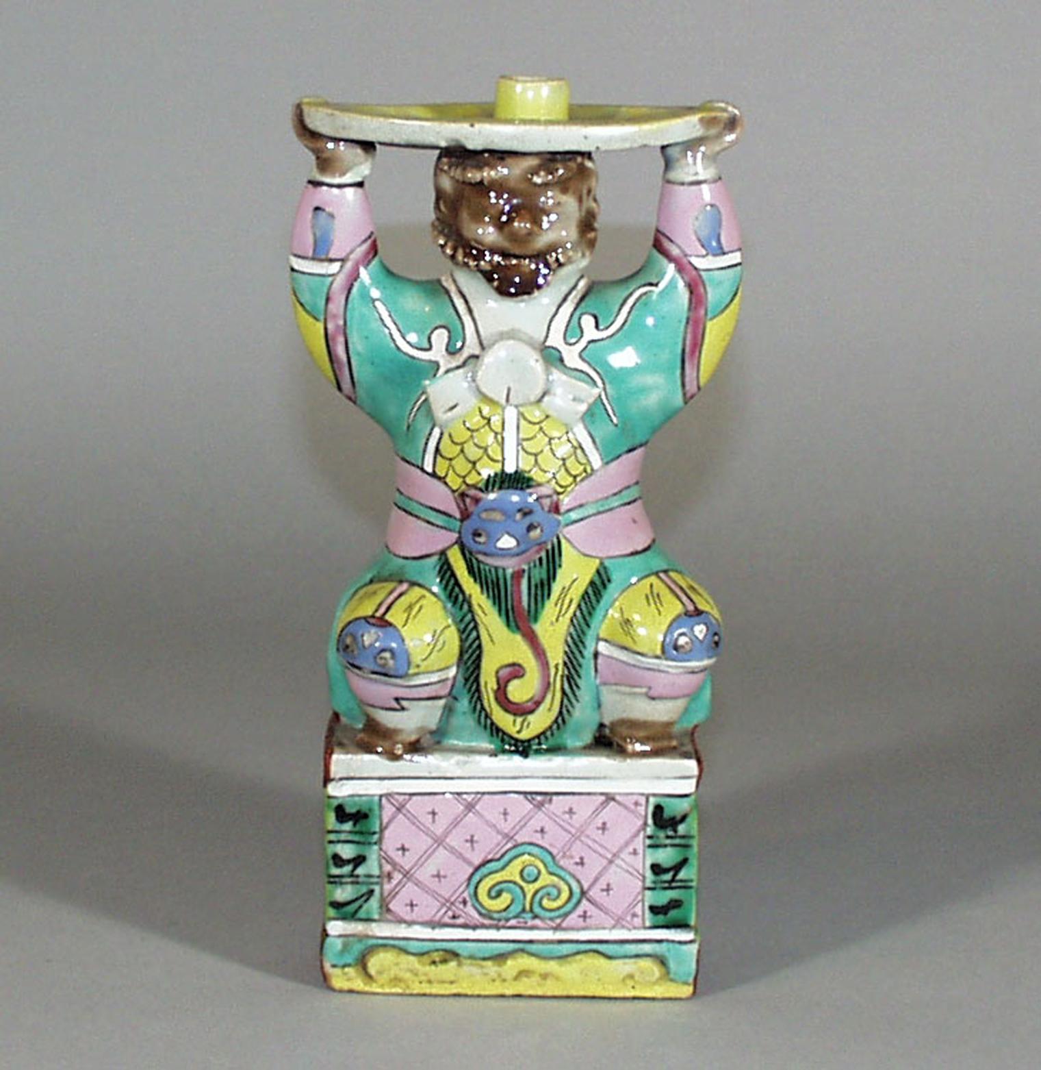 19th Century Antique Chinese Export Incense Holder in Form of a Mythical Male Figure