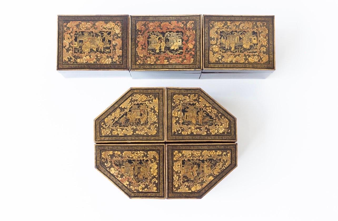 Ancienne boîte à jeux en laque d'exportation chinoise Bon état - En vente à New York, NY