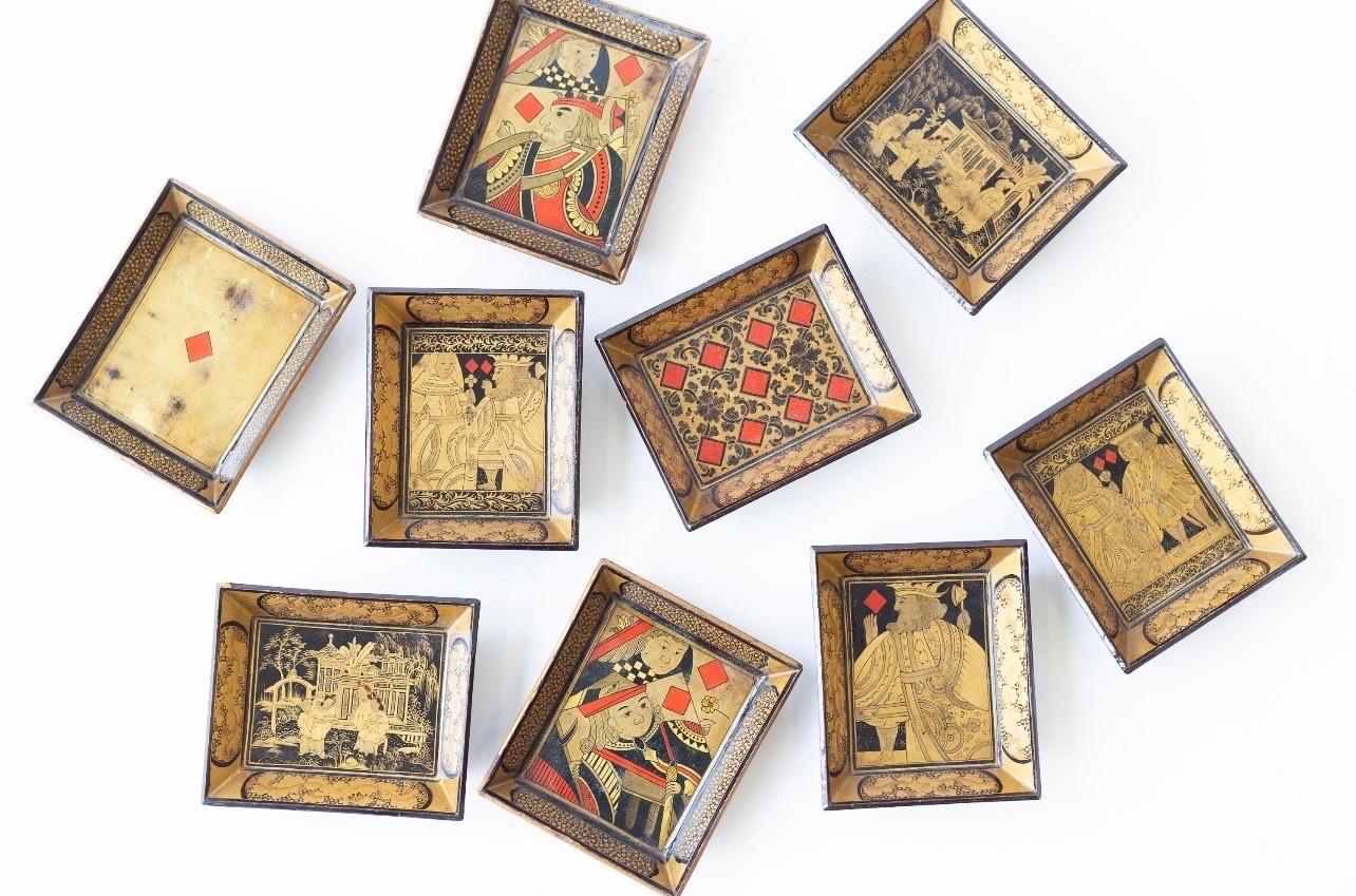 Bois Ancienne boîte à jeux en laque d'exportation chinoise en vente