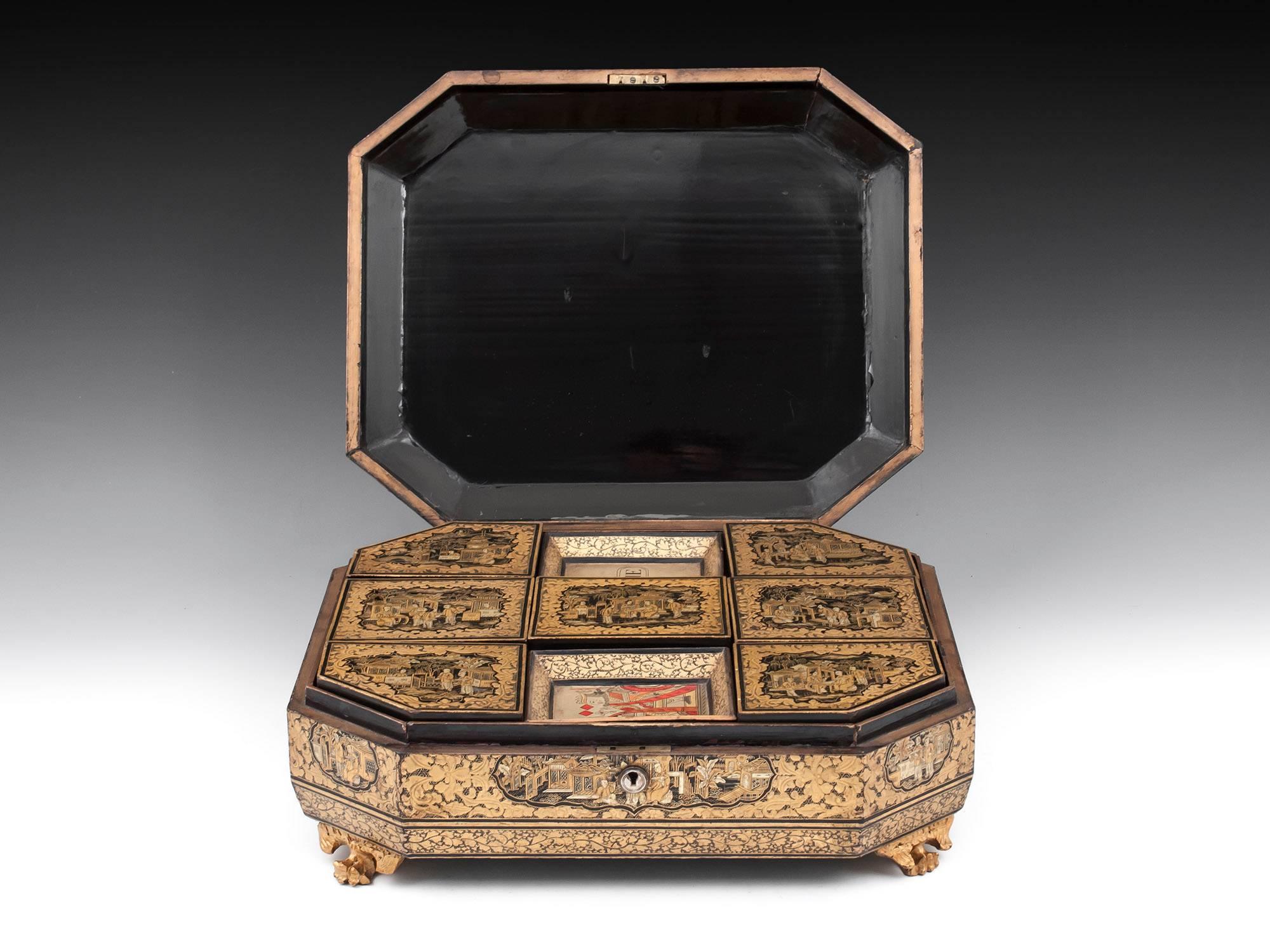 Chinese Export Qing Dynasty Antique Lacquer Games Box, 19th Century 7