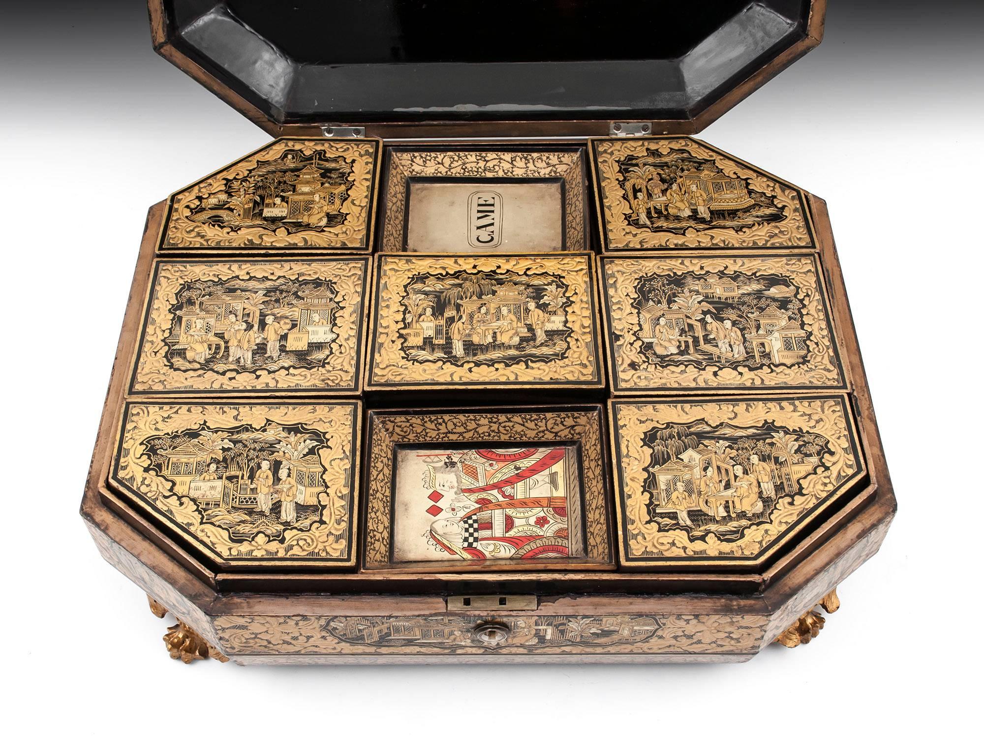 Chinese Export Qing Dynasty Antique Lacquer Games Box, 19th Century 8