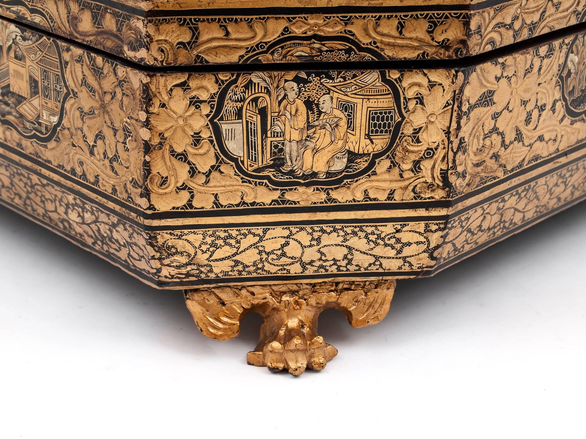 Chinese Export Qing Dynasty Antique Lacquer Games Box, 19th Century 4