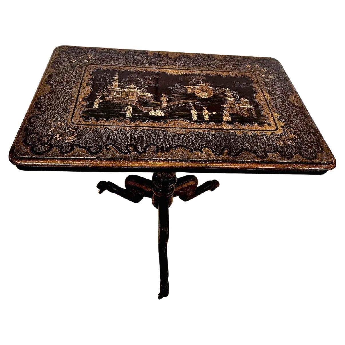 Antique Chinese Export Lacquer Tilt Top Rectangular Side or Center Table For Sale