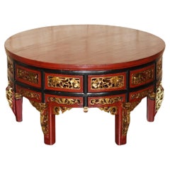 ANTIQUE CHINESE EXPORT ORNATE CARVED CHiNOISERIE GOLD LEAF COFFEE COCKTAIL-TABLE