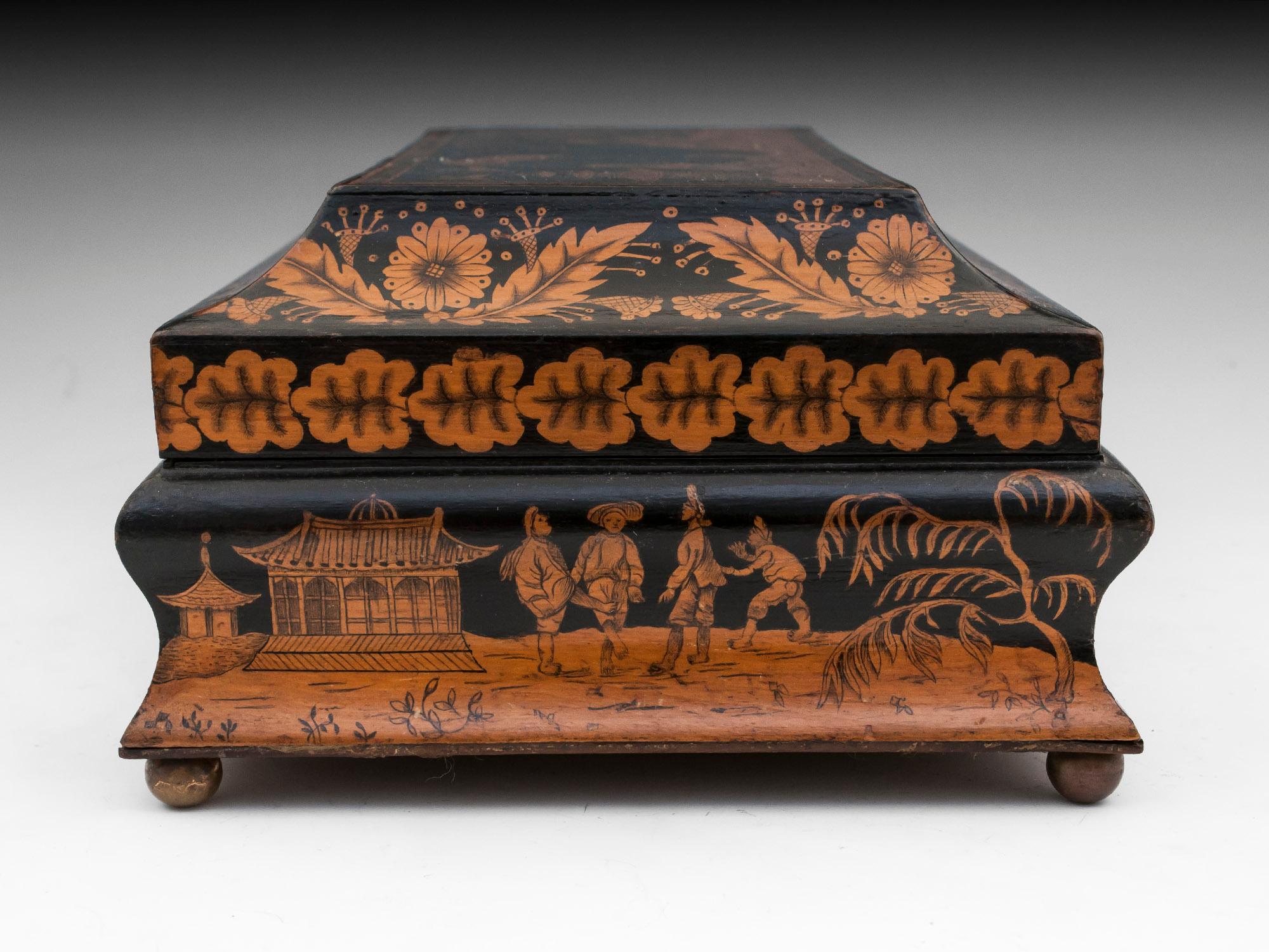 Antique Penwork Gaming Box, Early 19th Century For Sale 6