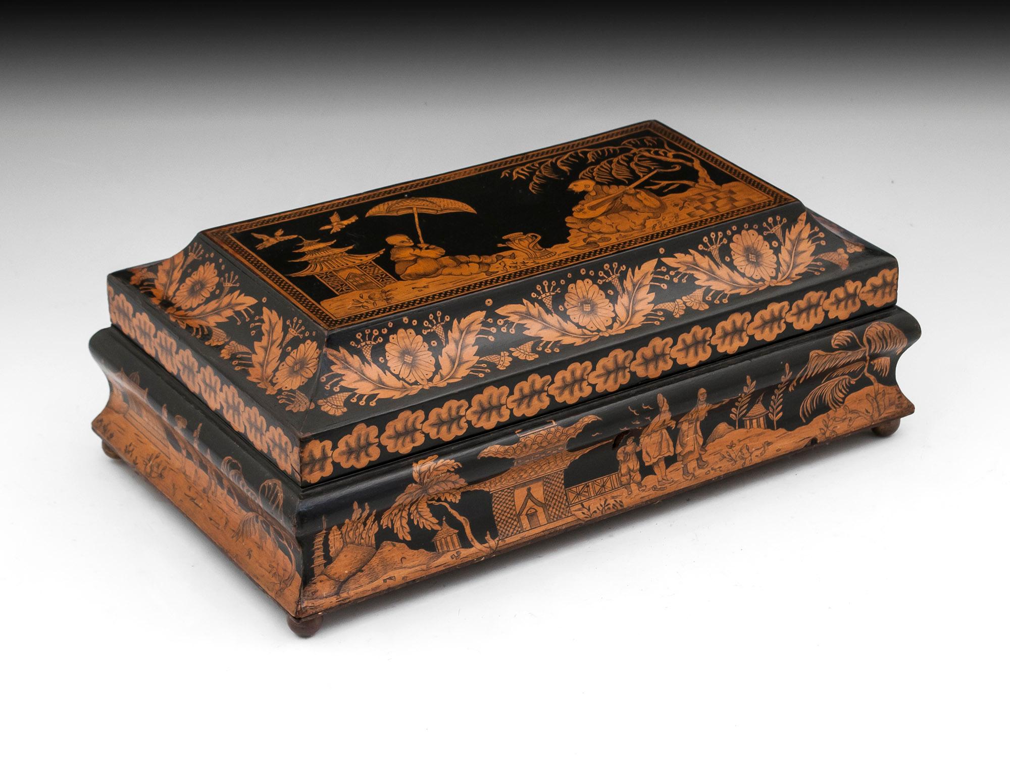 Chinese Antique Penwork Gaming Box, Early 19th Century For Sale