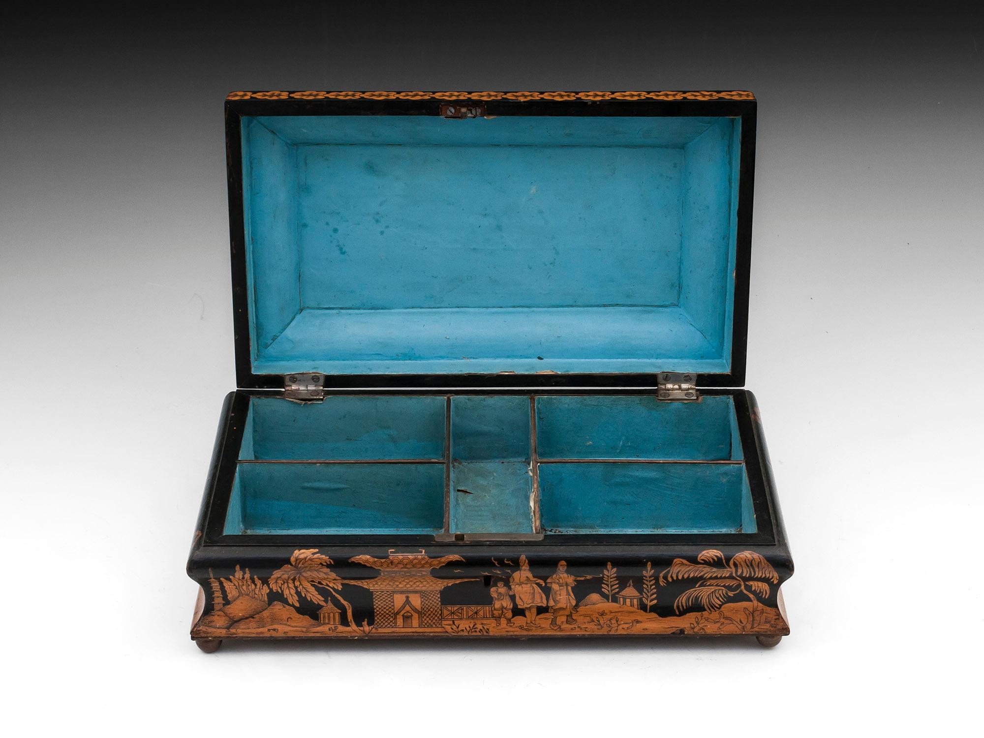 Brass Antique Penwork Gaming Box, Early 19th Century For Sale