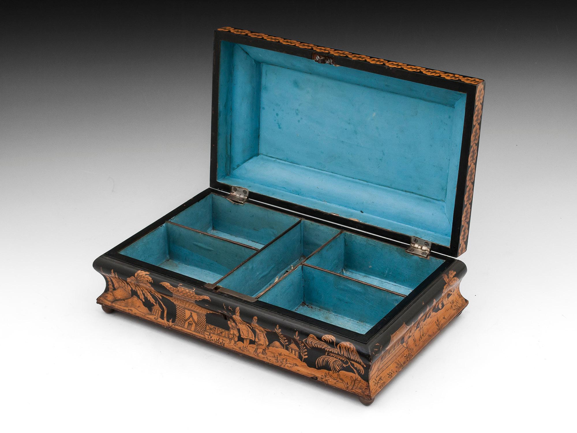 Antique Penwork Gaming Box, Early 19th Century For Sale 2
