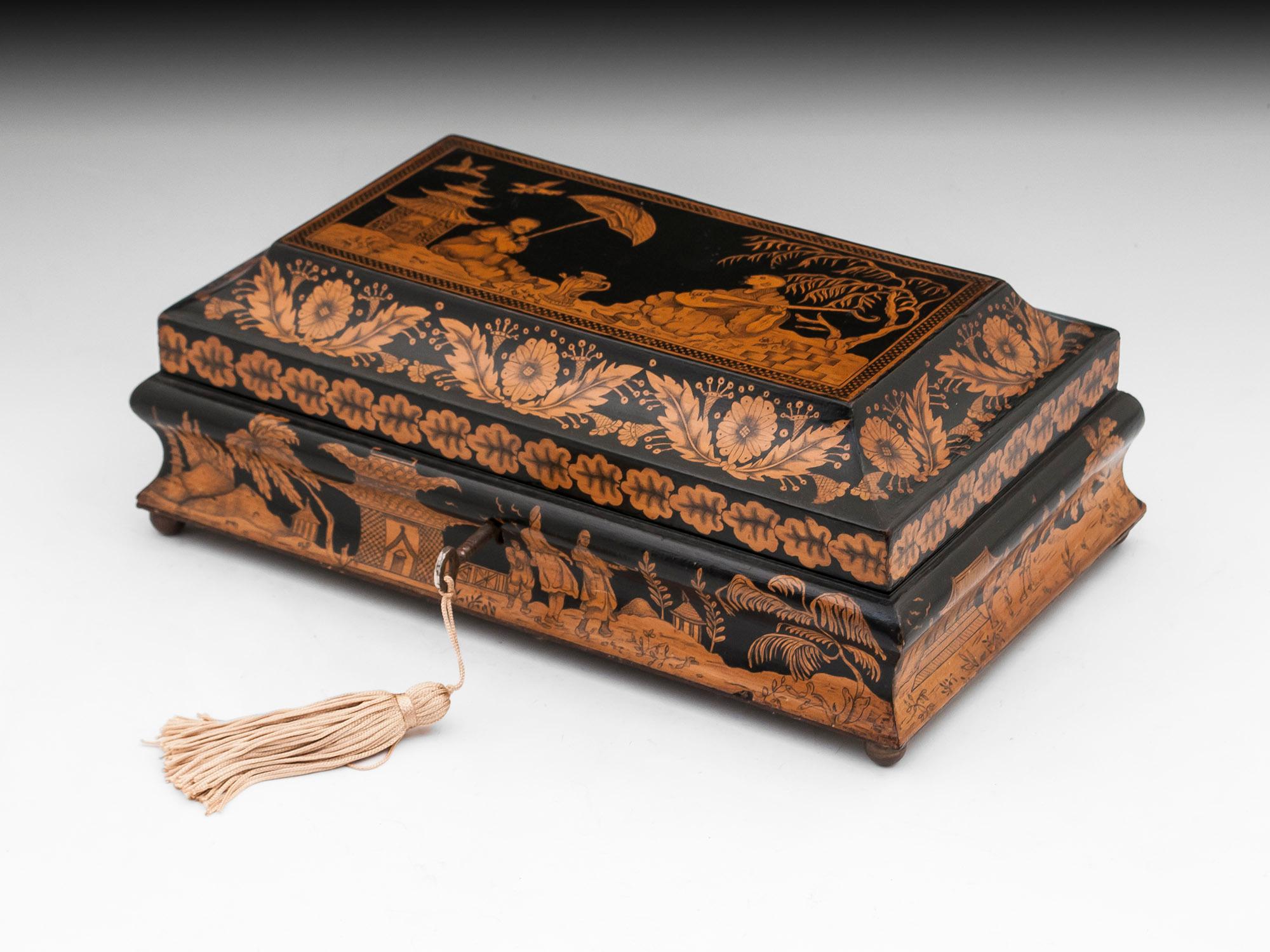 Antique Penwork Gaming Box, Early 19th Century For Sale 3
