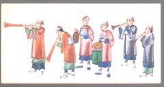 Antique Chinese Export Pith Paper Painting of Processional Musicians, C.1840