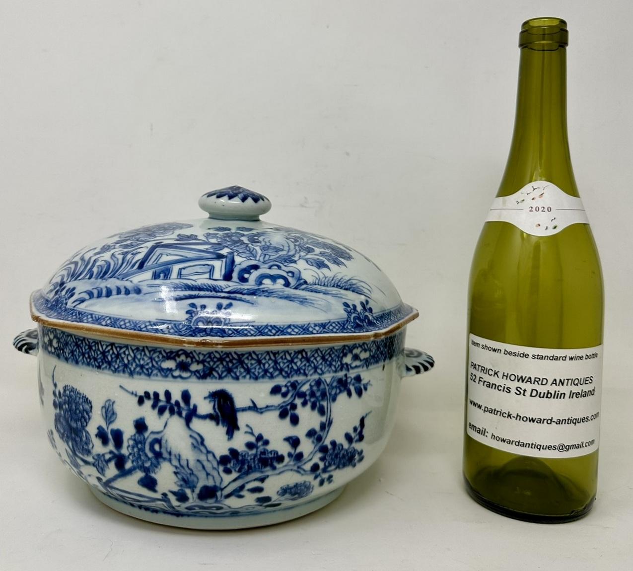 Antique Chinese Export Porcelain Blue White Chien Lung Soup Tureen Centerpiece For Sale 6