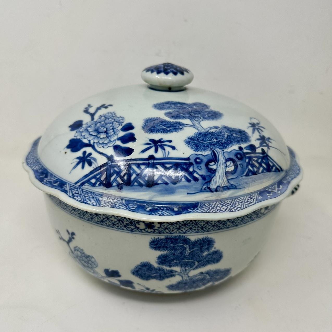 A Very Fine & Rare Example of an Eighteenth-Century Chinese Porcelain Export Circular Lidded twin handle blue and white Deep Dish Tureen or Centerpiece Bowl of generous proportions and of the period Chien Lung 1736-1795. 

Exquisitely hand decorated
