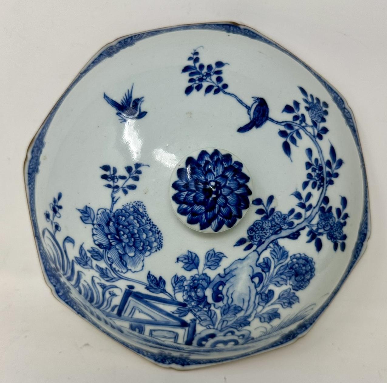 18th Century Antique Chinese Export Porcelain Blue White Chien Lung Soup Tureen Centerpiece For Sale