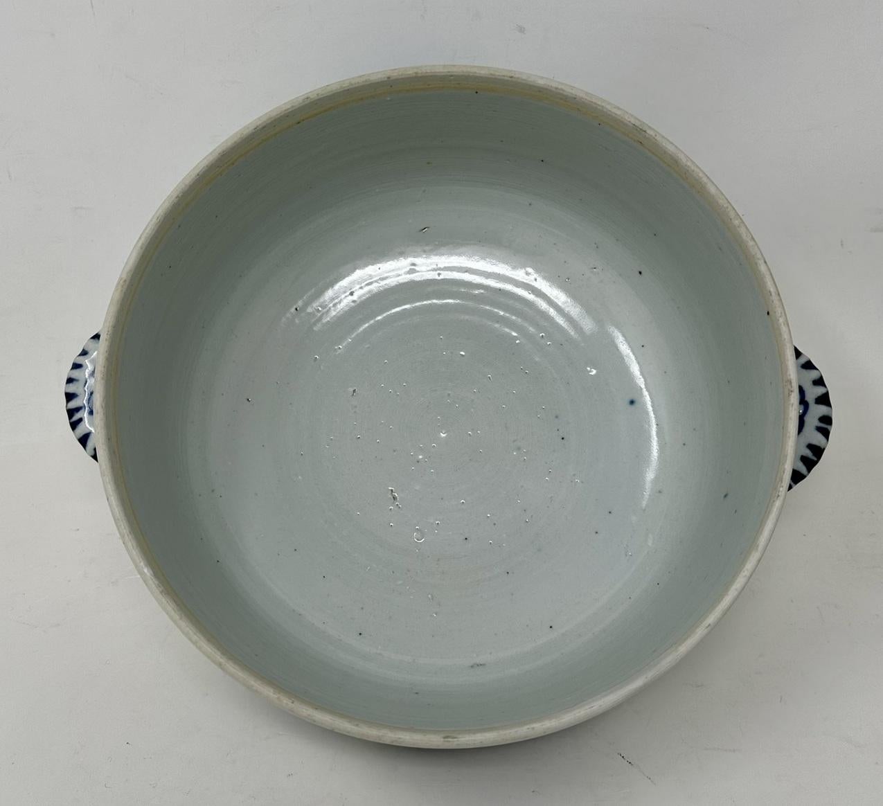 Antique Chinese Export Porcelain Blue White Chien Lung Soup Tureen Centerpiece For Sale 1